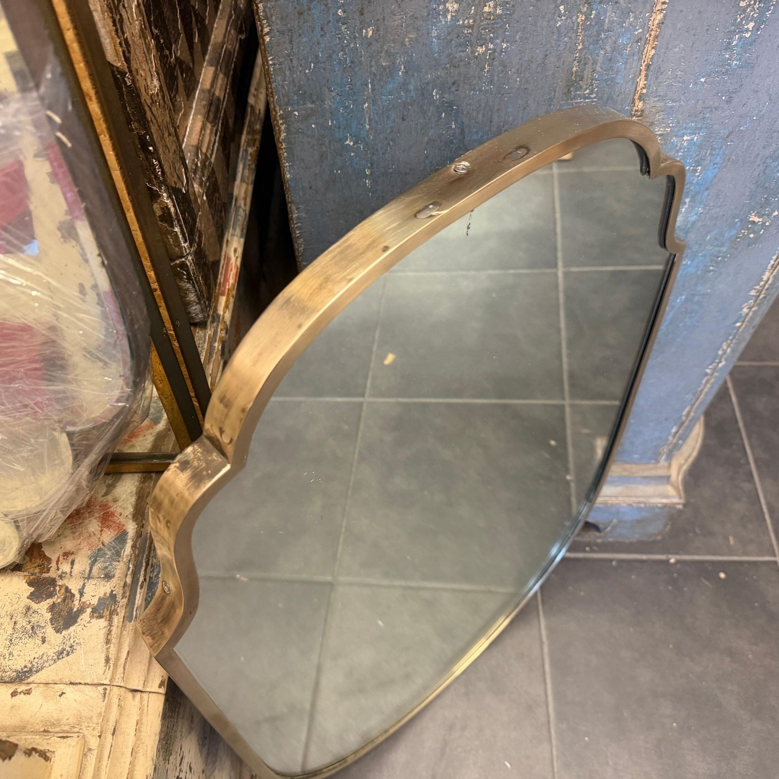1950s Mid Century Modern Gio Ponti Style Solid Brass Wall Mirror photo buy