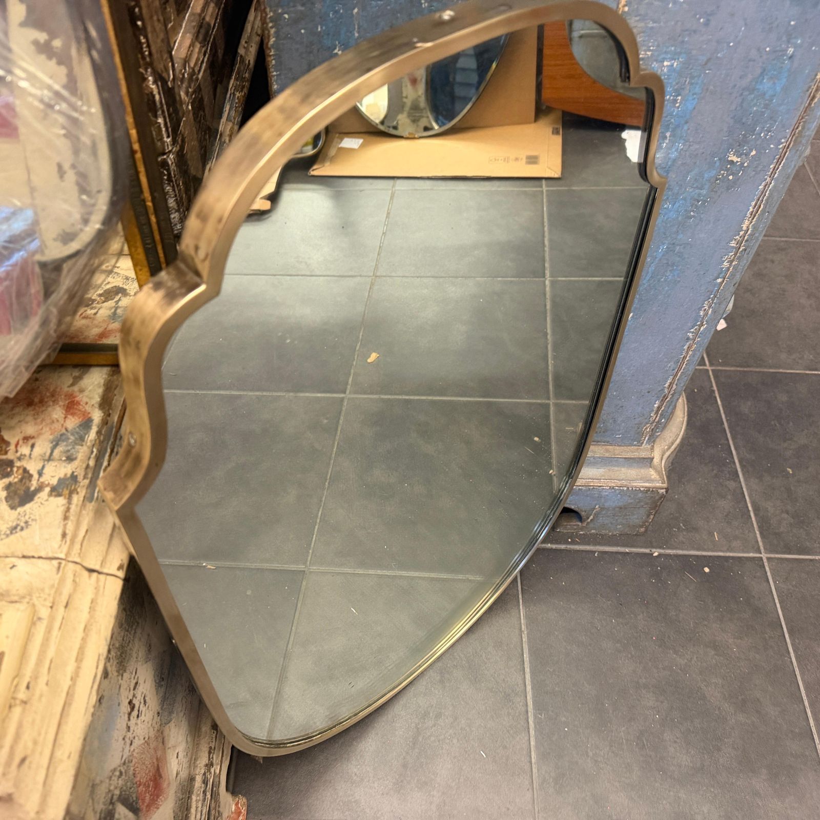 Home Decor 1950s Mid Century Modern Gio Ponti Style Solid Brass Wall Mirror photo