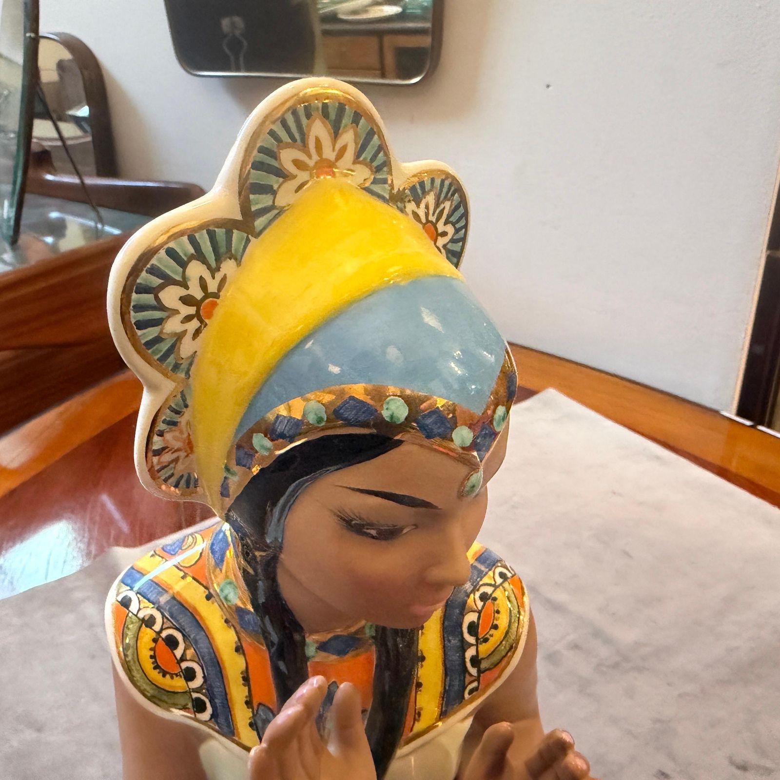1950s. Hand Painted Porcelain Oriental Woman Figure By Ronzan photo vinterior