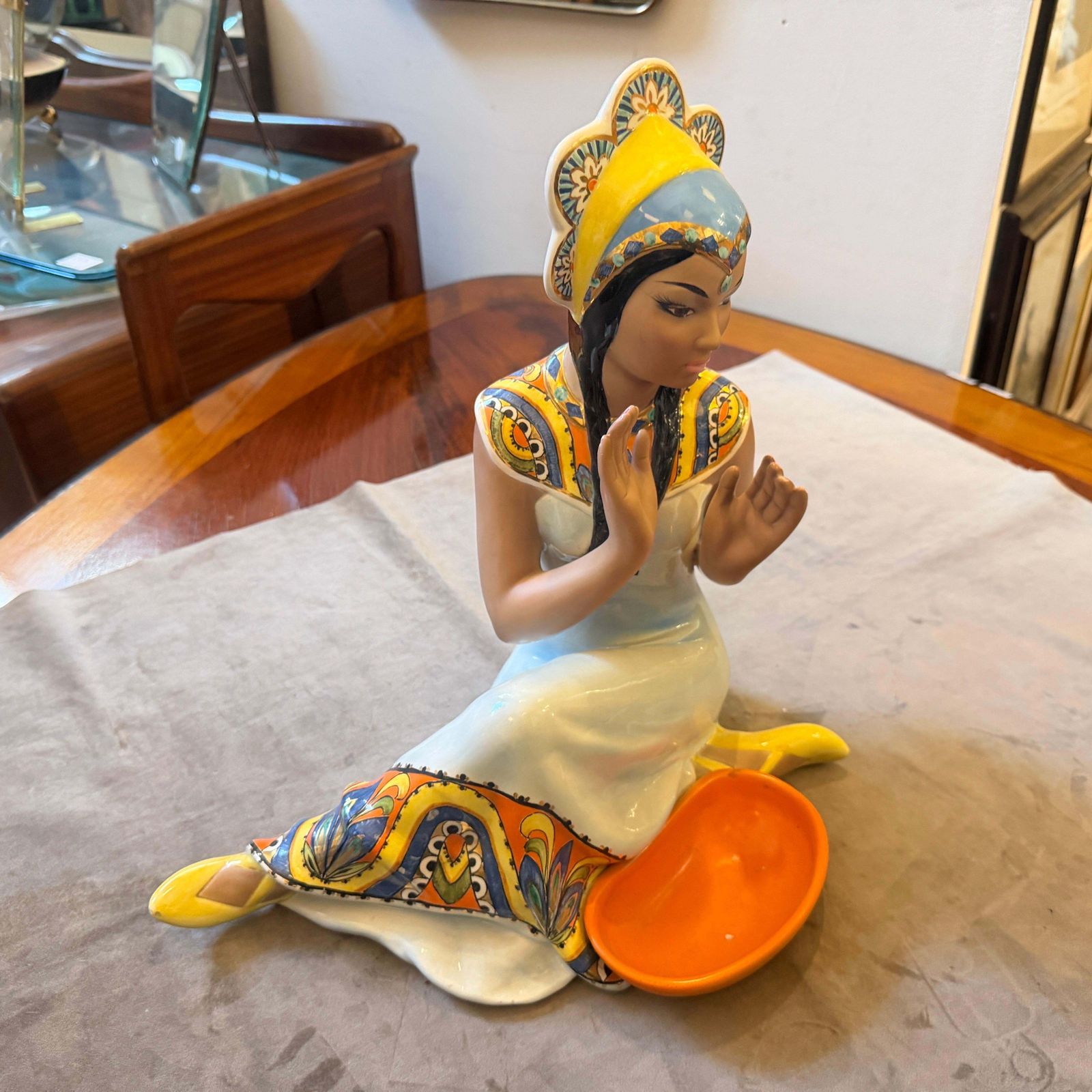 photo buy 1950s. Hand Painted Porcelain Oriental Woman Figure By Ronzan
