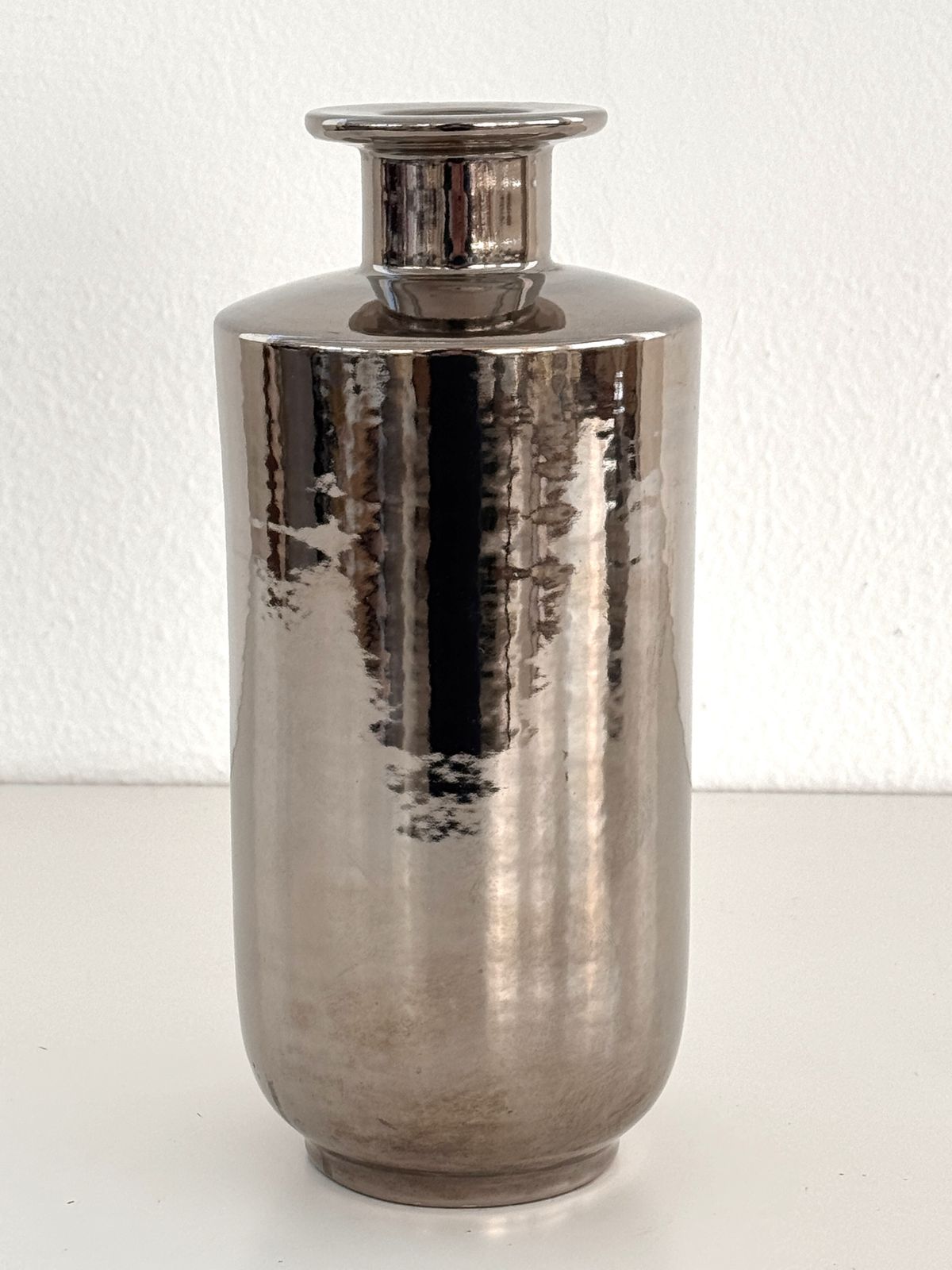 Italian Ceramic Vase Metallic Chrome Silver By Aldo Londi For Bitossi