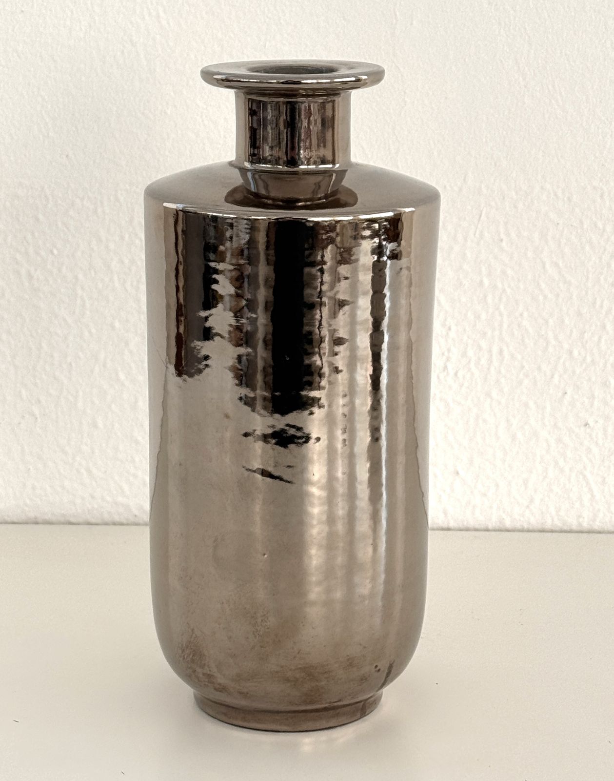 Italian Ceramic Vase Metallic Chrome Silver By Aldo Londi For Bitossi photo for sale