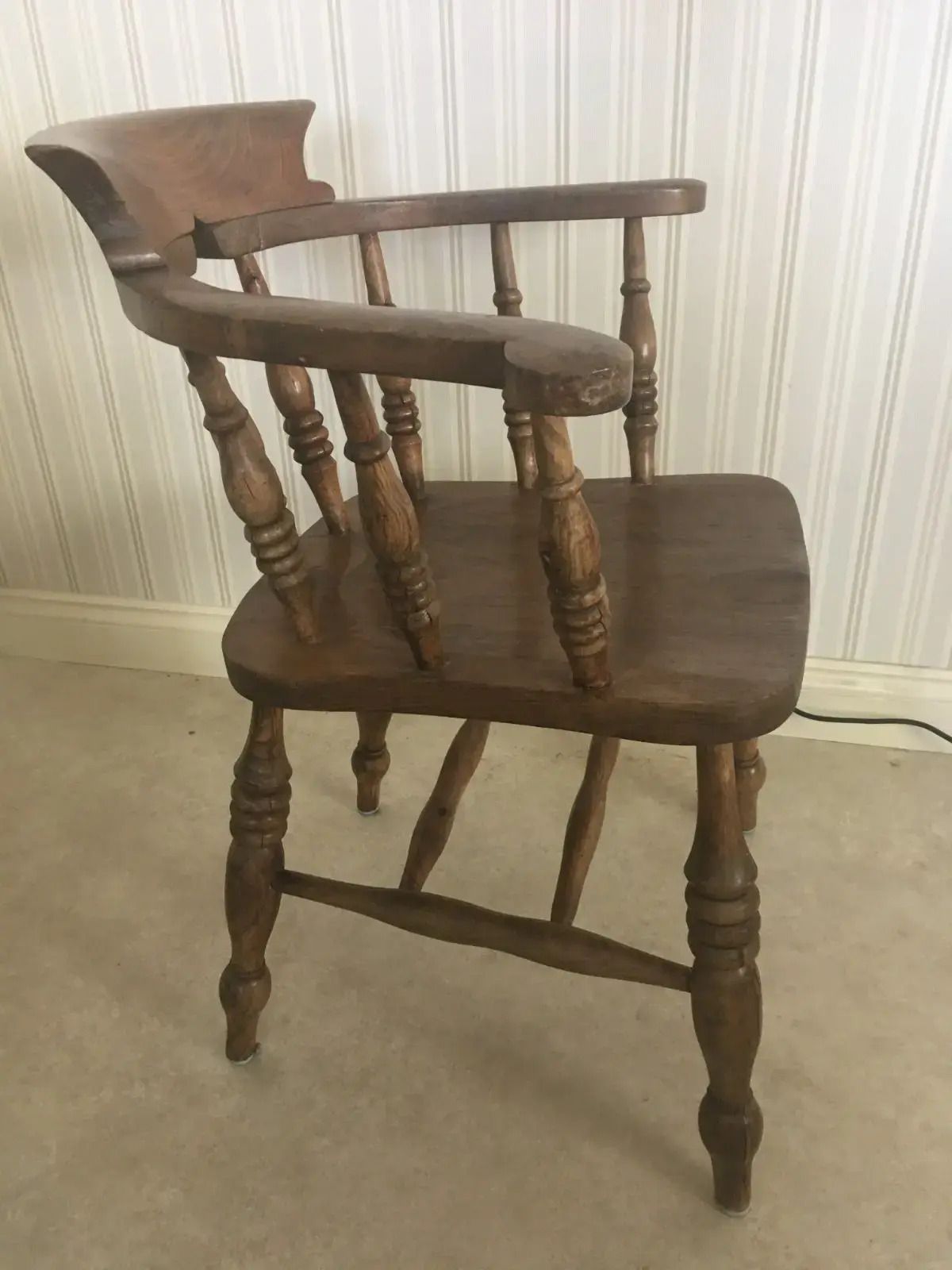 Beautifully Restored Vintage Old English Solid Oak Pub/Garden/Bistro Seat/Chair photo vinterior
