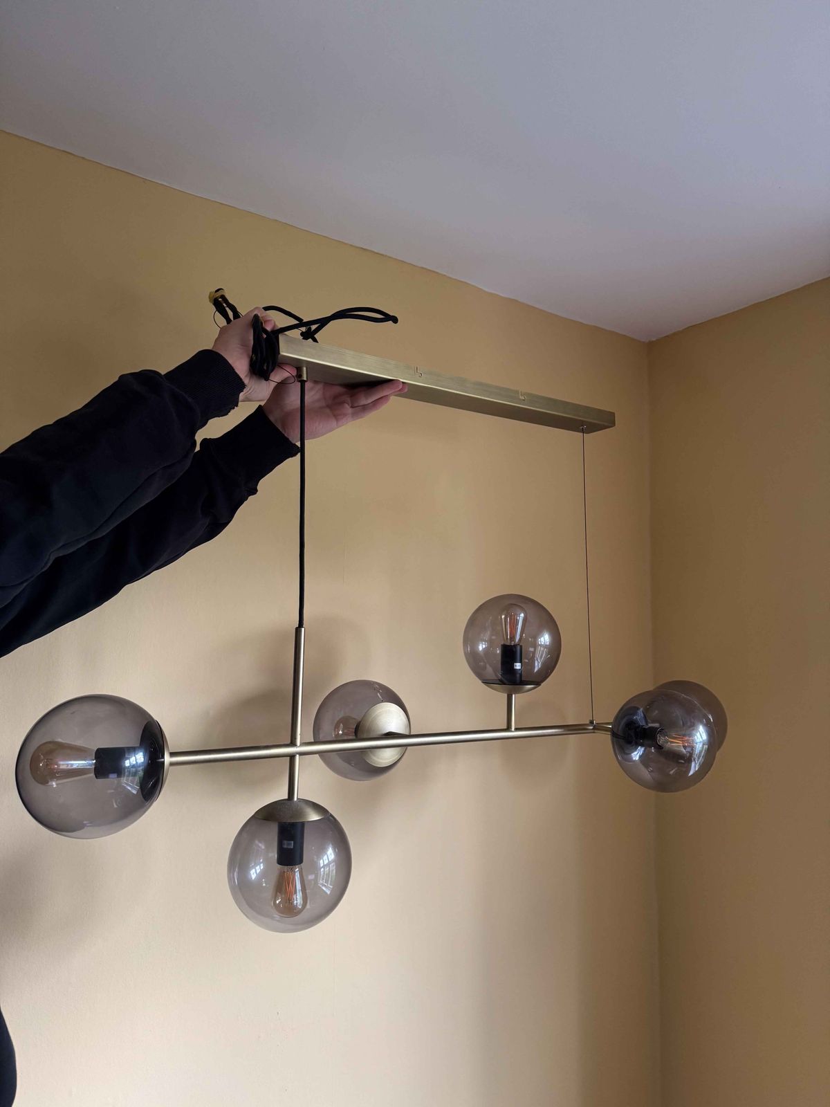 Bolia 'Orb' Six Globe Pendant Light In Antique Brass And Smoked Glass By 365° North
