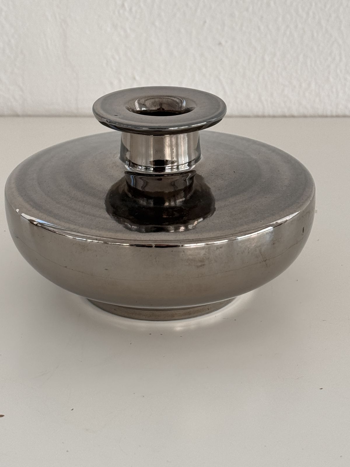 photo for sale Italian Ceramic Vase Metallic Chrome Silver By Aldo Londi For Bitossi, 1960s