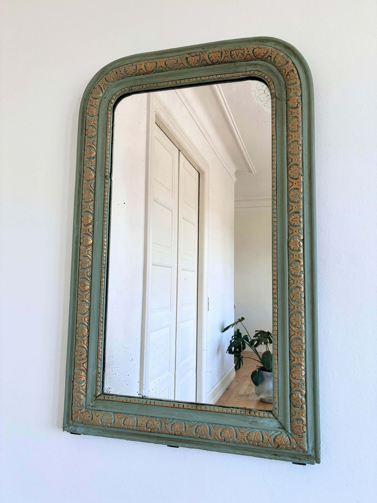Large Antique French Louis Philippe Mirror – Green And Gold, Late 19th Century