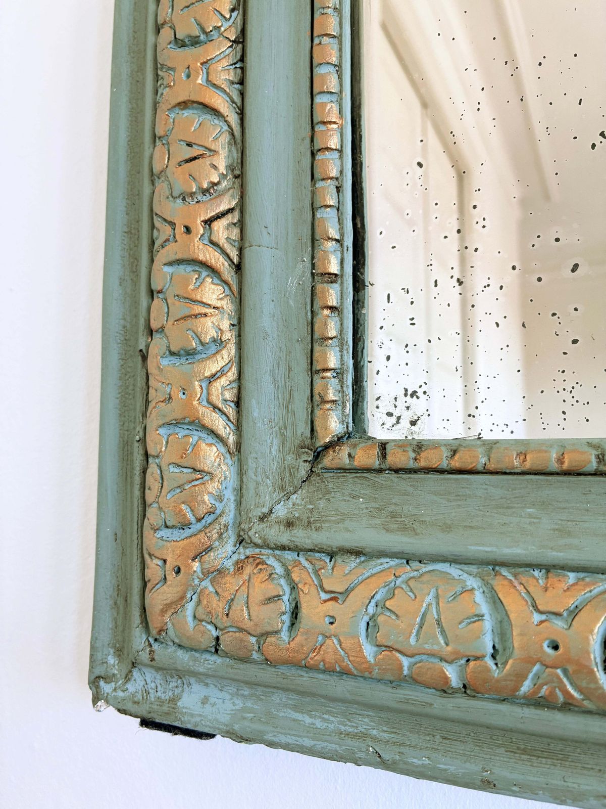 Large Antique French Louis Philippe Mirror – Green And Gold, Late 19th Century photo for sale