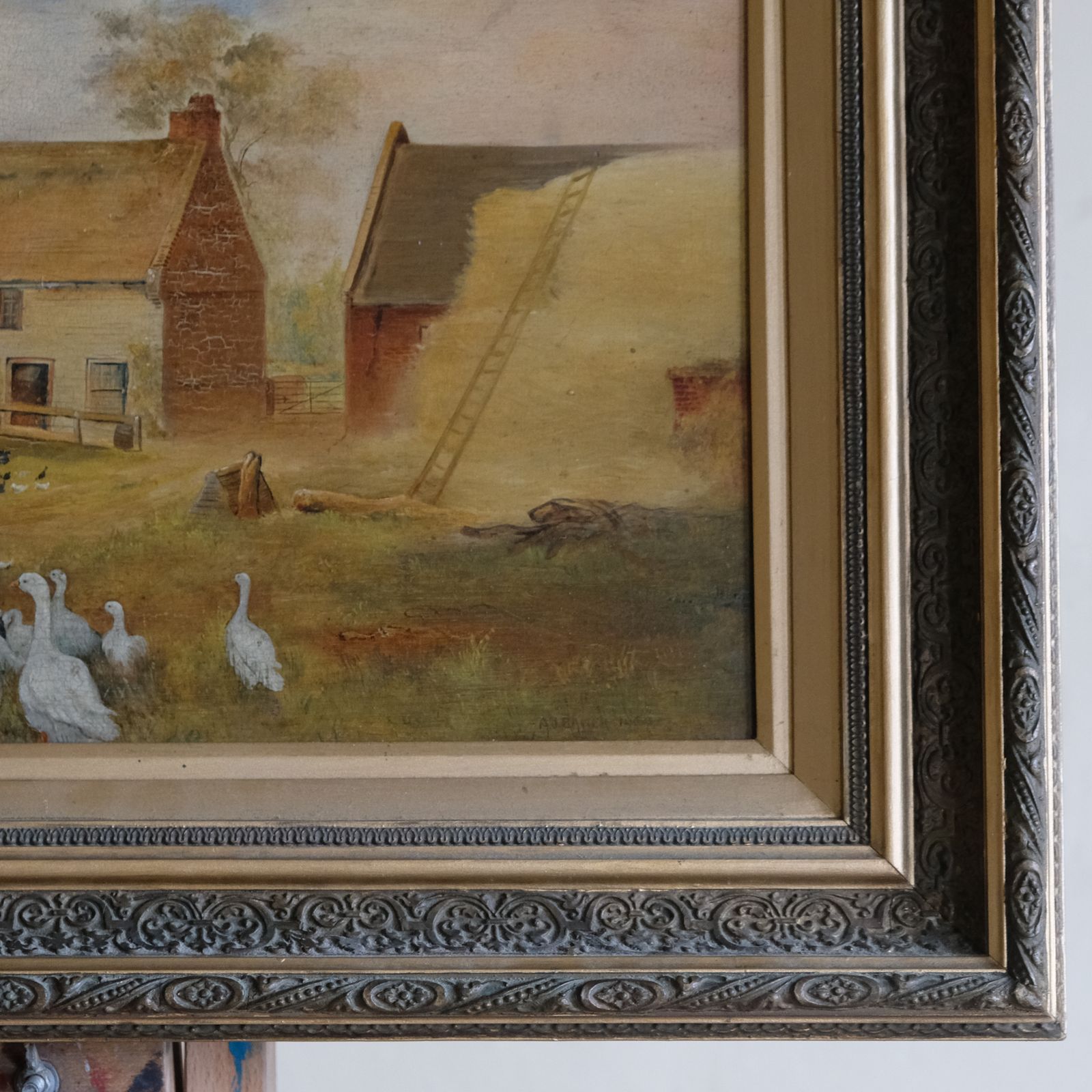 Early 20th Century Farmyard Scene With Geese, By A J Baker photo Art