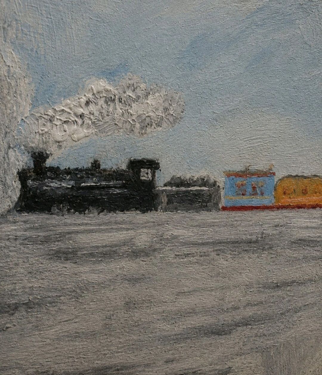 1965 Folk Art Railway Oil Painting Fred C Causton photo Art