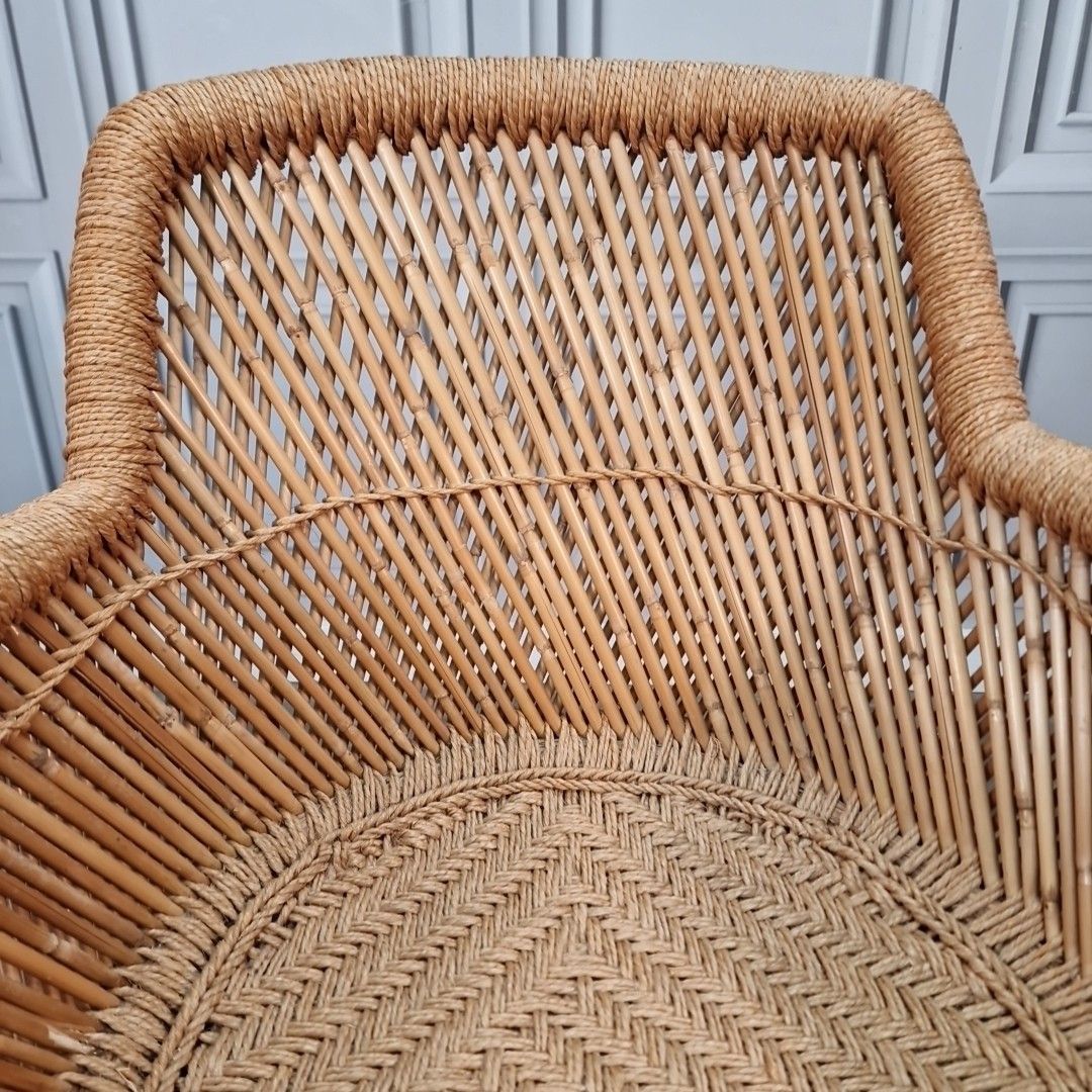 Vintage Rattan Armchair Tub Chair Natural Wicker Barrel Seat Retro Mid Century photo 80.0