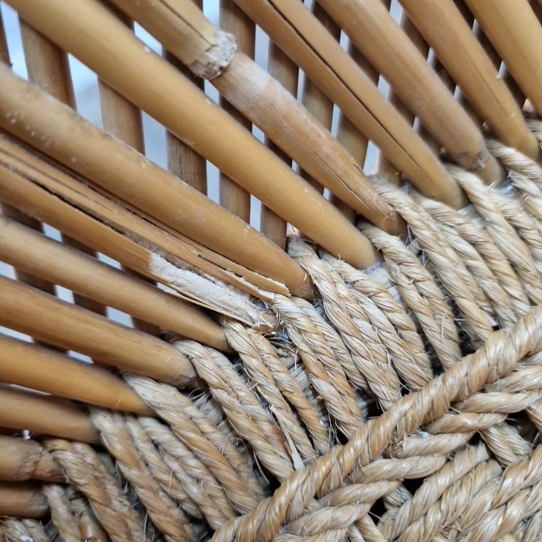 photo for sale Vintage Rattan Armchair Tub Chair Natural Wicker Barrel Seat Retro Mid Century