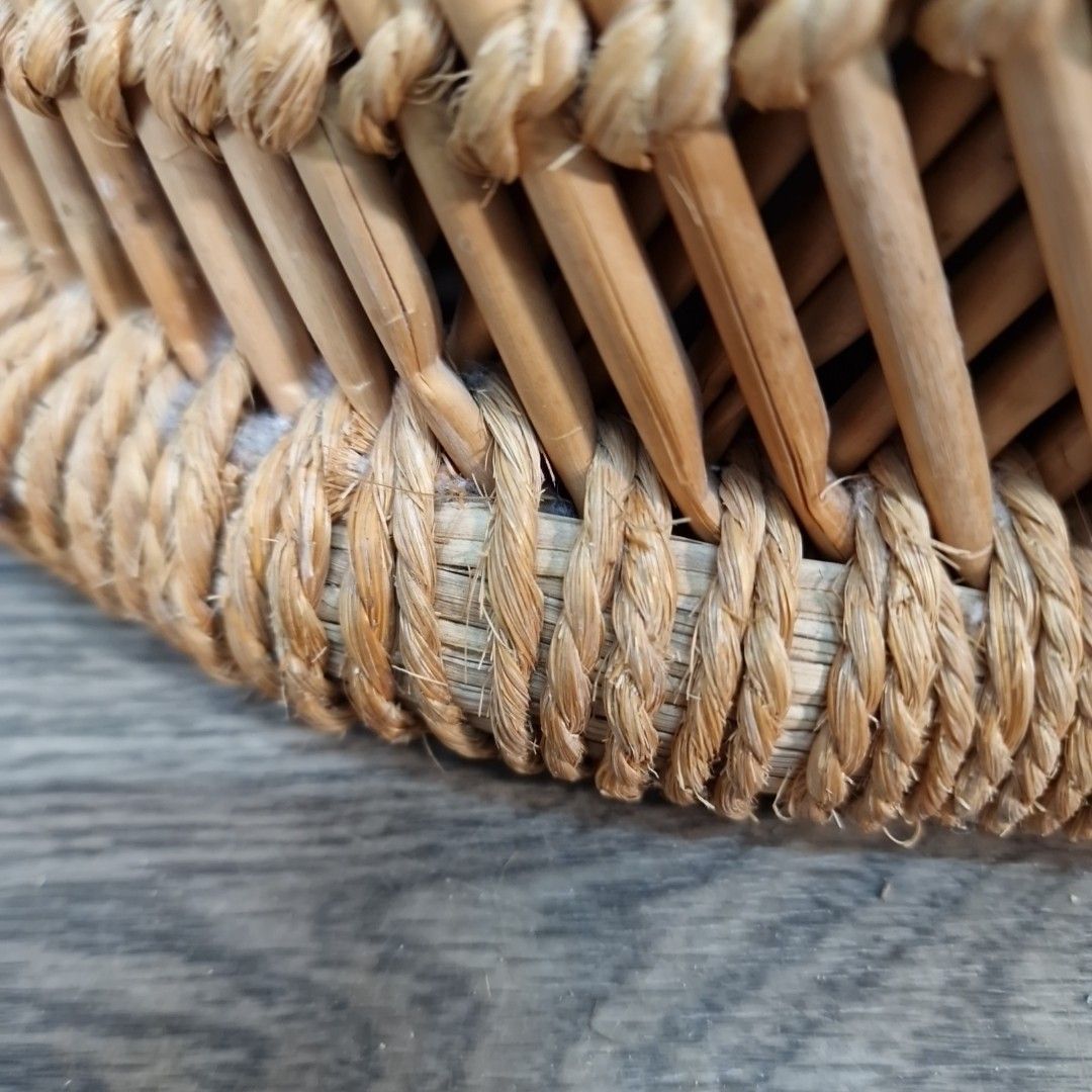 photo vinterior Vintage Rattan Armchair Tub Chair Natural Wicker Barrel Seat Retro Mid Century