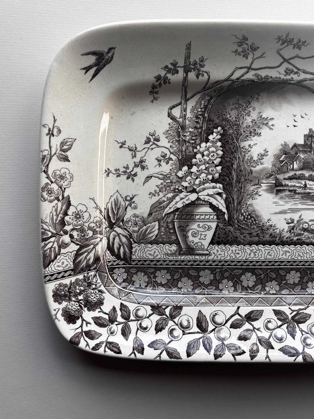 photo furniture Antique Brown Transferware Platter, Hill Pottery Rustic Serving Dish, Victorian English Ceramic Tray, Country House Decor
