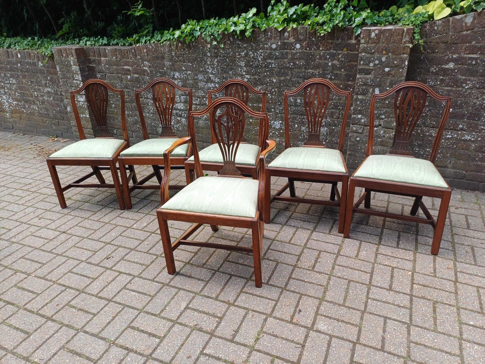 Set Of 6 Vintage Repro Mahogany Dining Chairs Carver Chair Chippendale Style Chairs Green Upholstery Vintage Dining Set