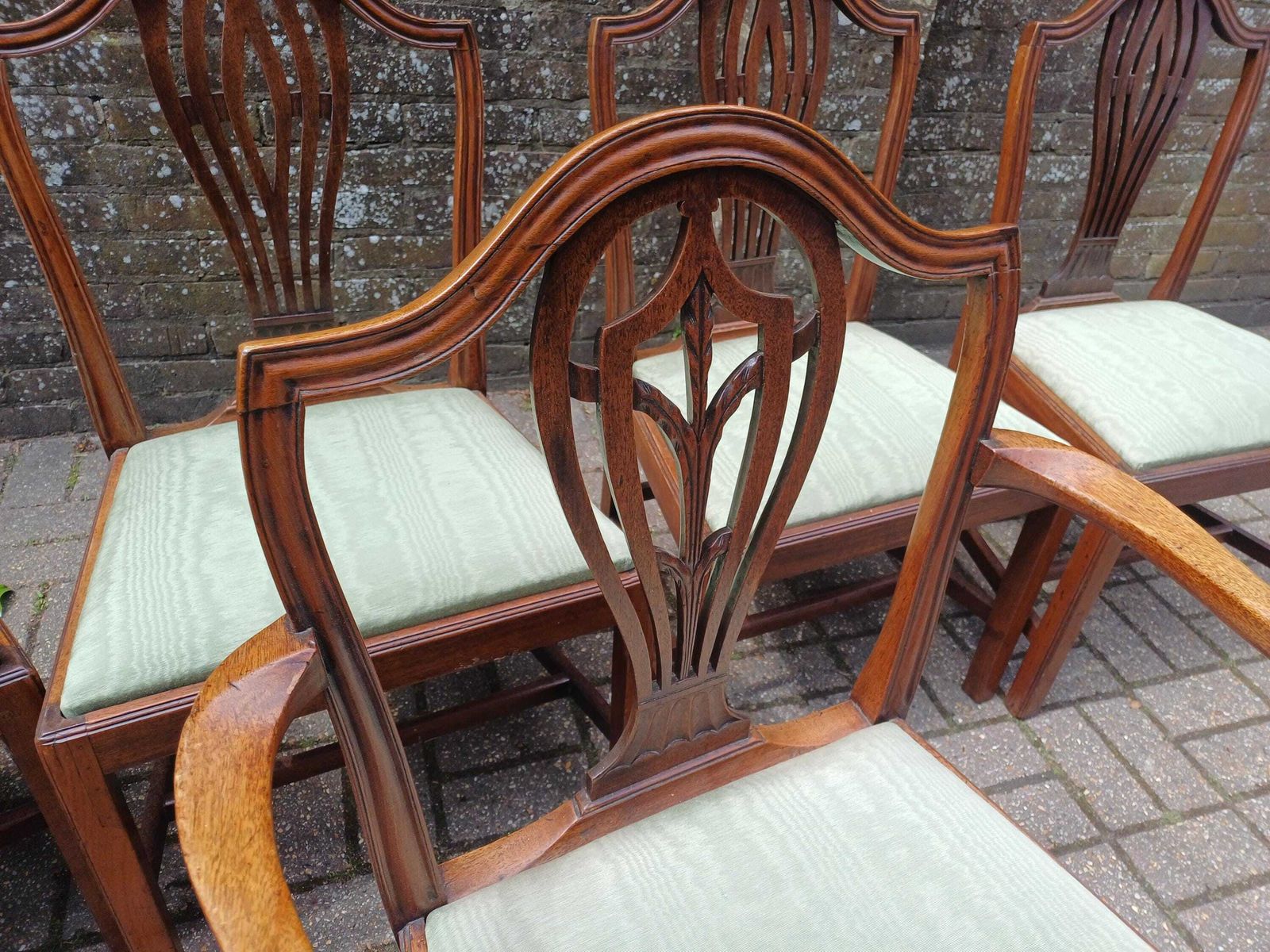 Set Of 6 Vintage Repro Mahogany Dining Chairs Carver Chair Chippendale Style Chairs Green Upholstery Vintage Dining Set photo buy