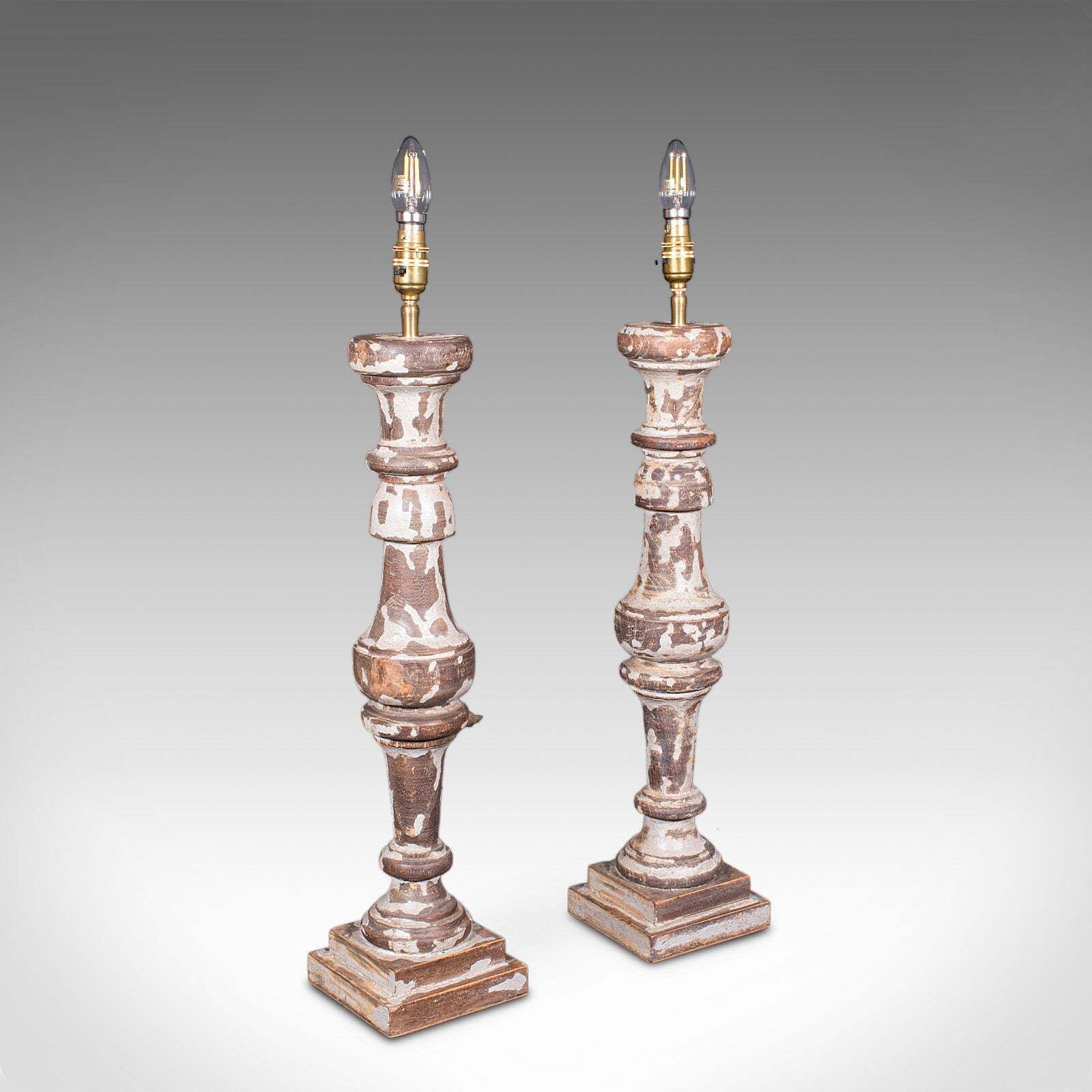 Pair Of Antique Lamp Bases, English, Painted Pine Electric Light, Late Victorian photo furniture