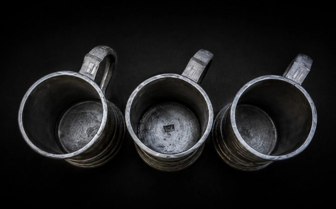 Antique Handmade Pewter Tavern Tankards Set Of 3 photo furniture