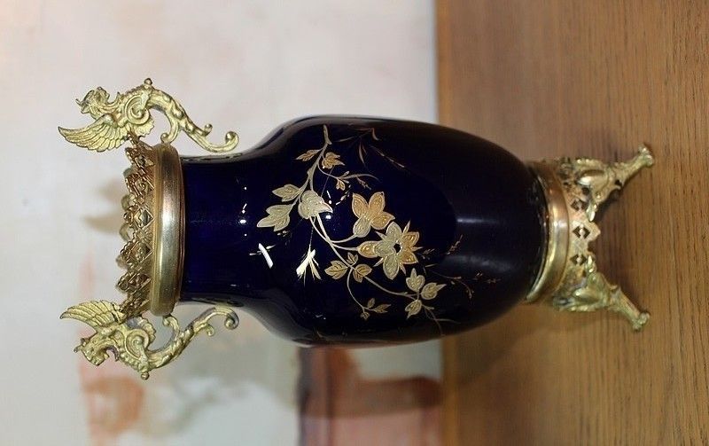 Pair Of Blue Porcelain Vases Lunéville 19th photo for sale