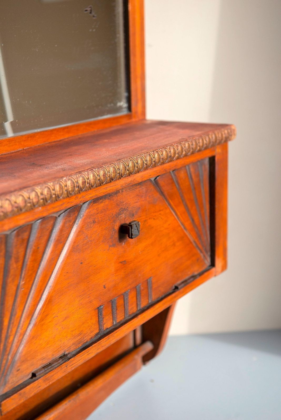Antique Dutch Jugendstil Wall Cabinet   Geometric Oak Mirror Cabinet   Early Art Deco Influence photo Furniture
