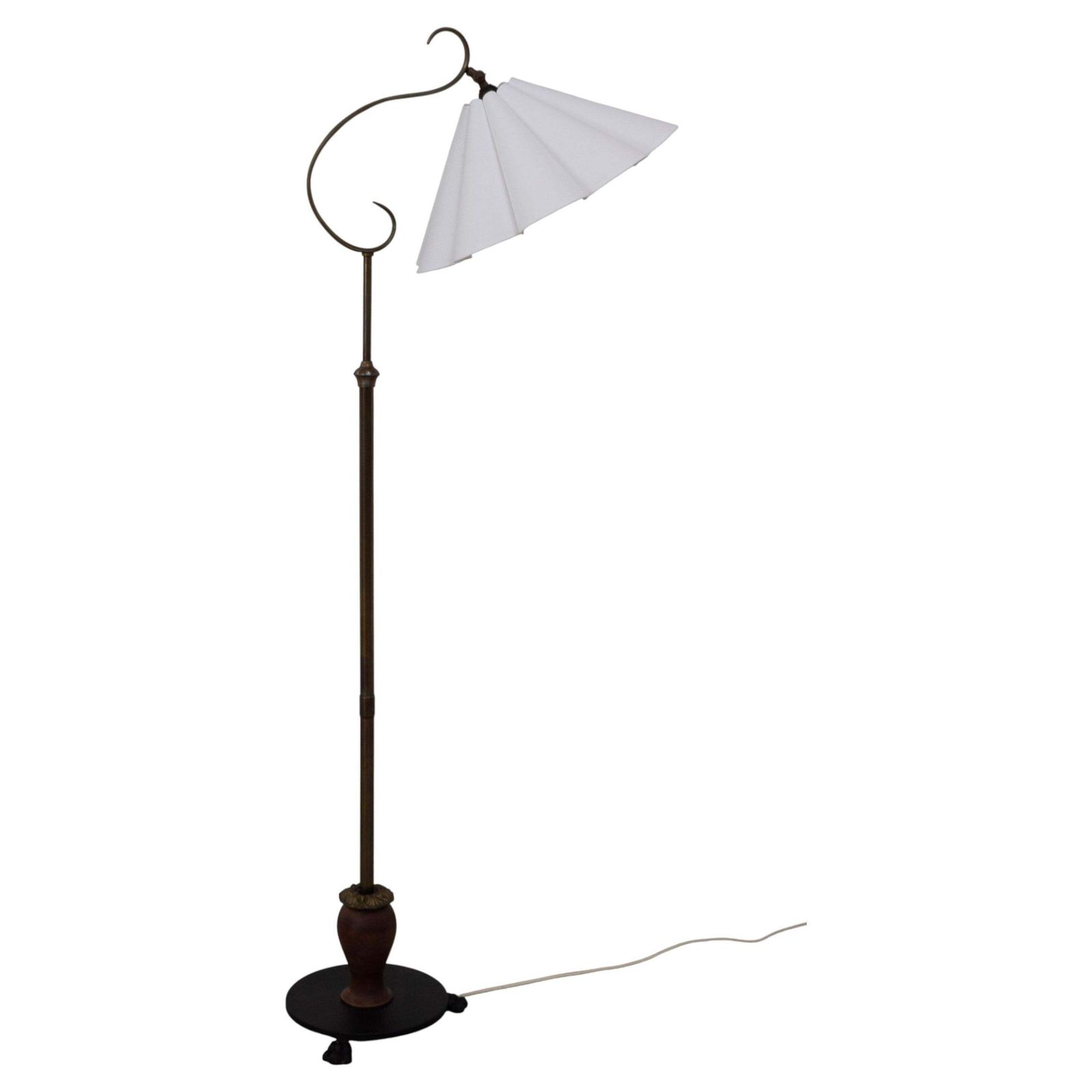 Danish Art Deco Floor Lamp In Brass, Wood And Iron By Lyfa, 1920s.