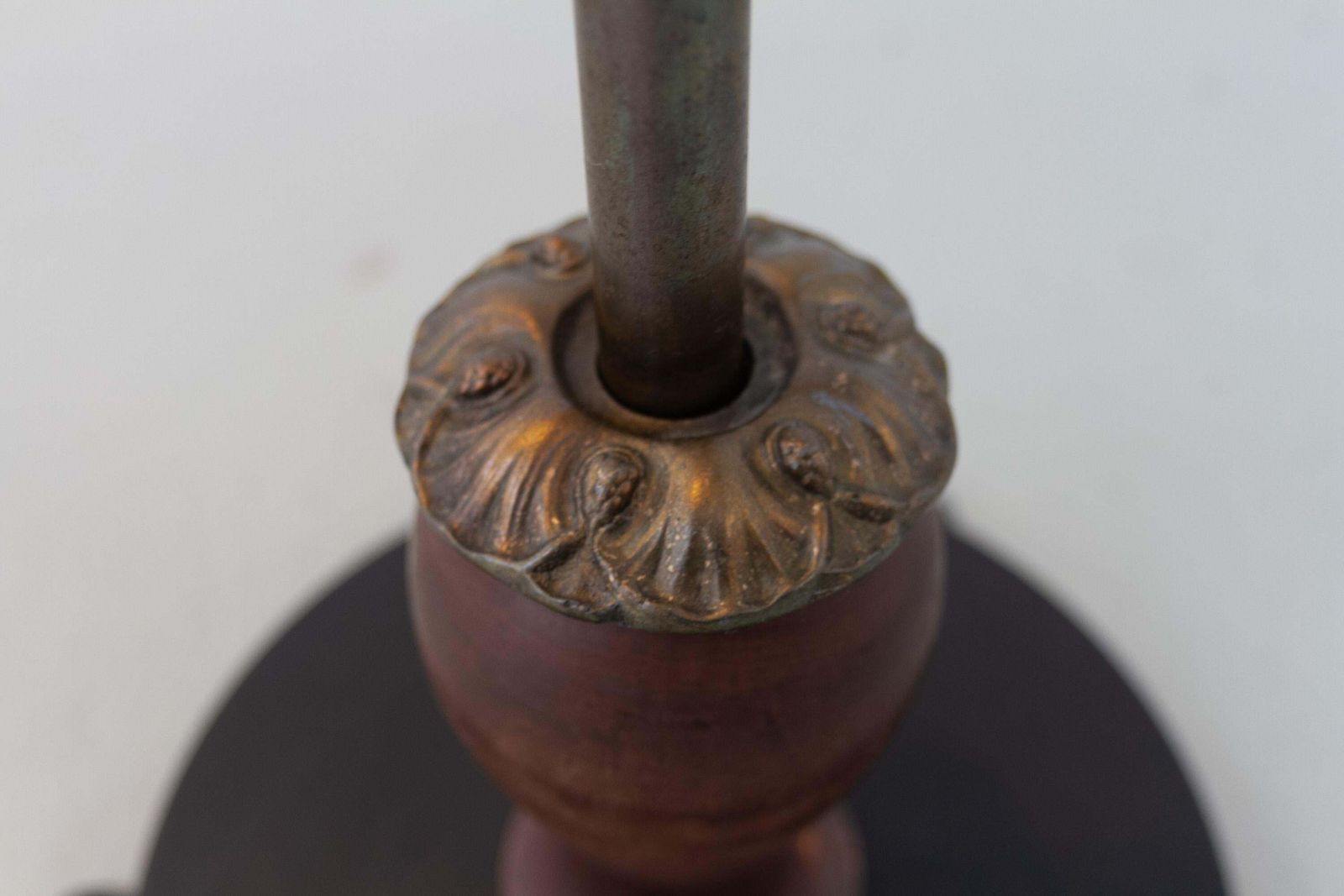 Lighting Danish Art Deco Floor Lamp In Brass, Wood And Iron By Lyfa, 1920s. photo