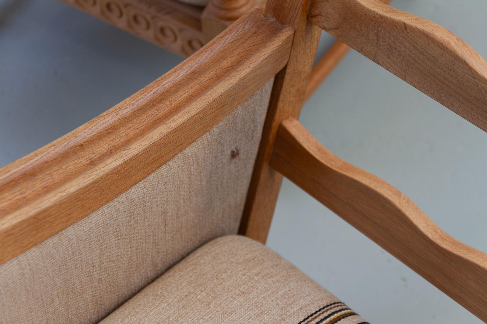 photo for sale Danish Mid Century Modern Oak Lounge Chairs In Kjærnulf Style, 1960s. Set Of 2.