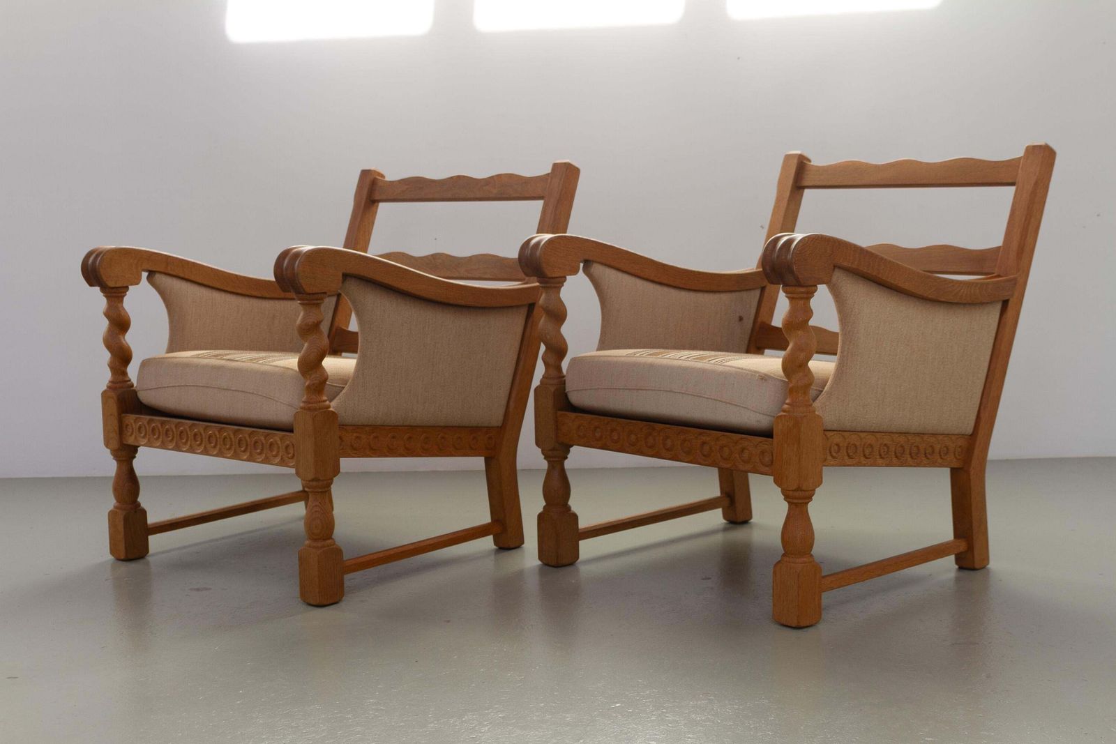 Furniture Danish Mid Century Modern Oak Lounge Chairs In Kjærnulf Style, 1960s. Set Of 2. photo