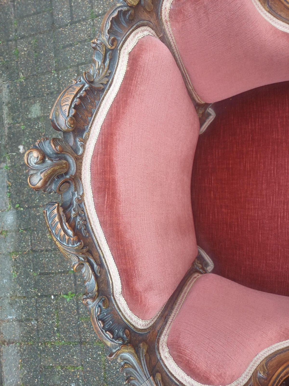 Victorian Rococo Salon Suite Mahogany Love Seat Armchairs Chair French Louis Style Pink Velvet Antique Furniture photo furniture