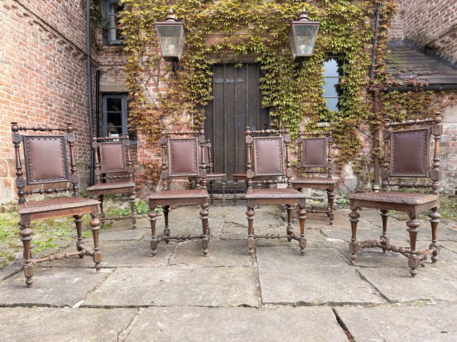 Set  8  Antique French  Oak Renaissance Revival Henri II Style Dining Chairs photo 899.0
