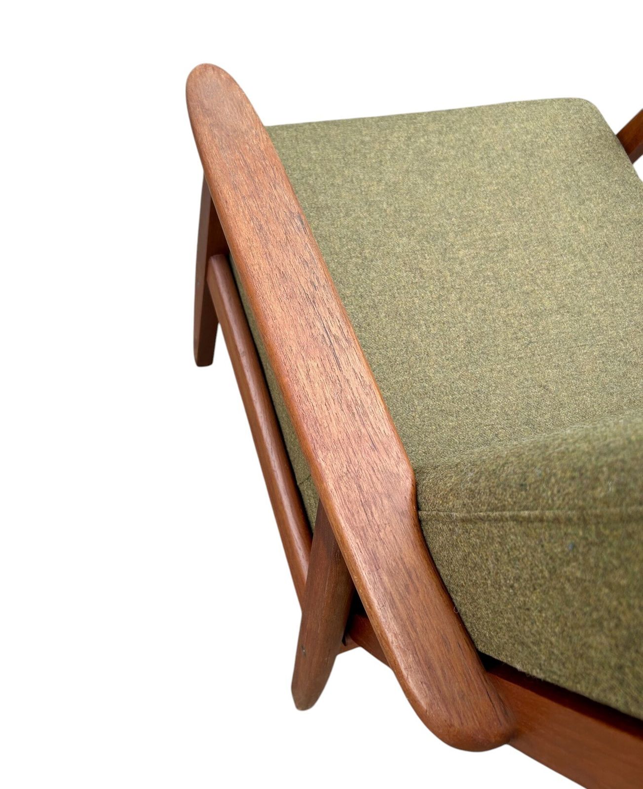 Danish Teak And Olive Green Wool Lounge Armchair Mid Century Chair 1960s photo for sale