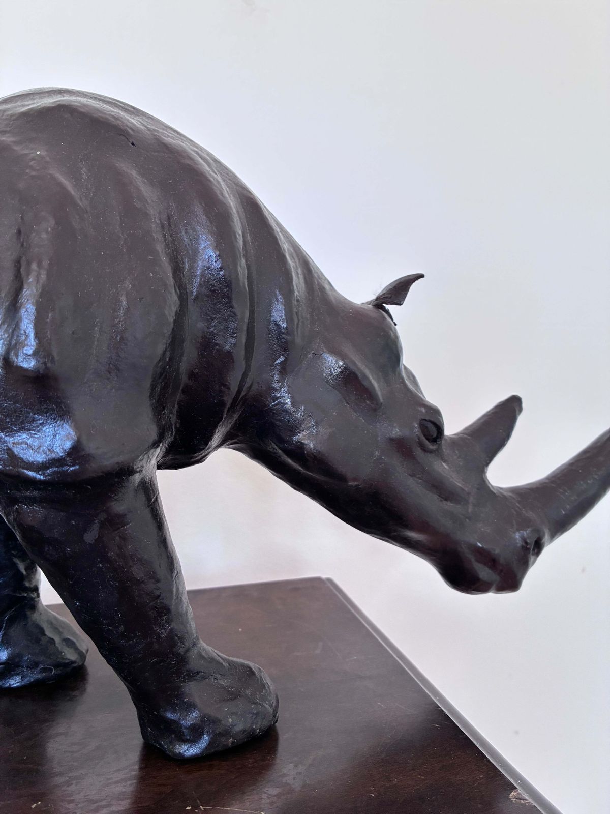 Large Vintage Handcrafted Leather Rhinoceros Statue photo for sale