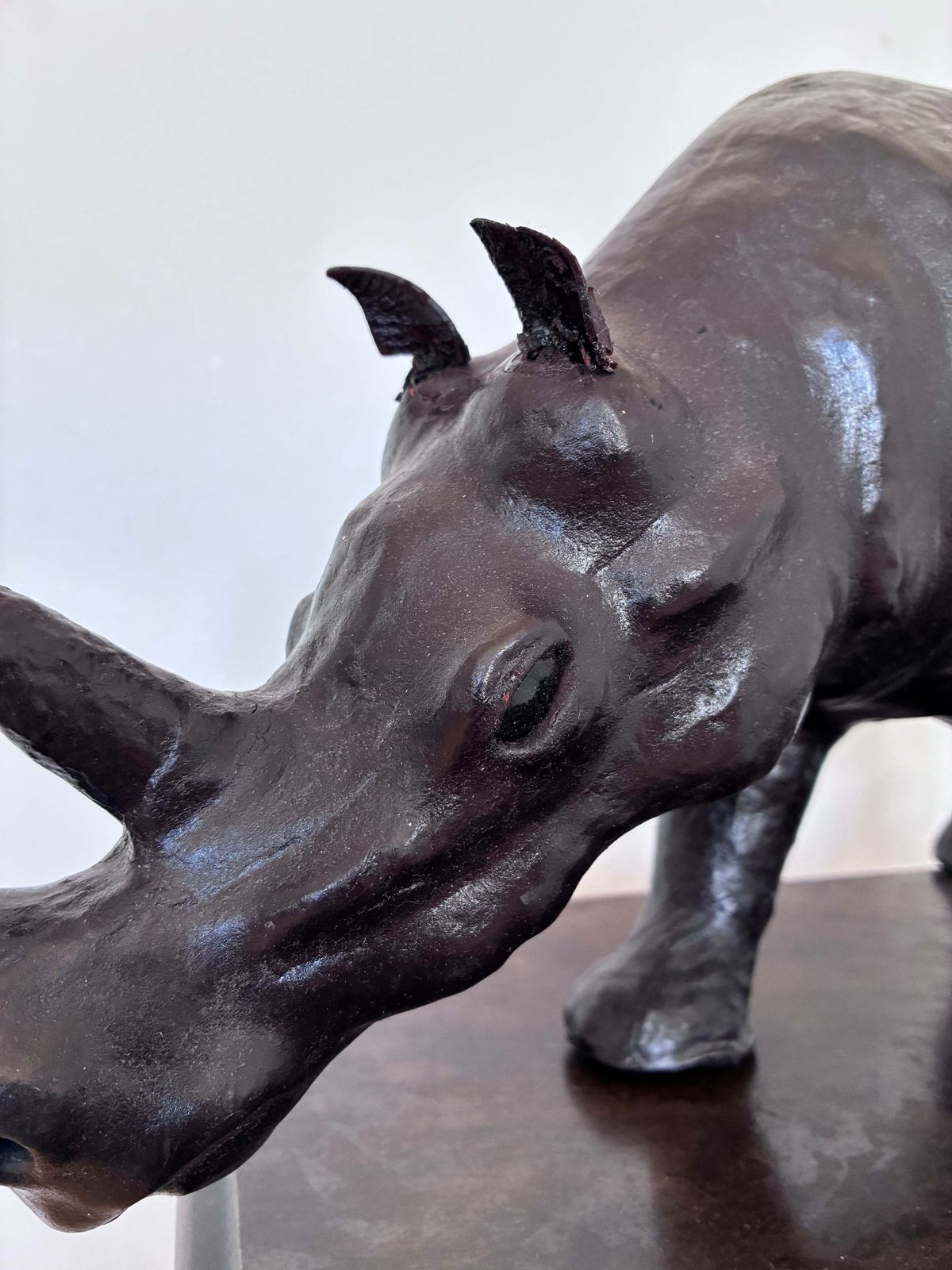 Art Large Vintage Handcrafted Leather Rhinoceros Statue photo
