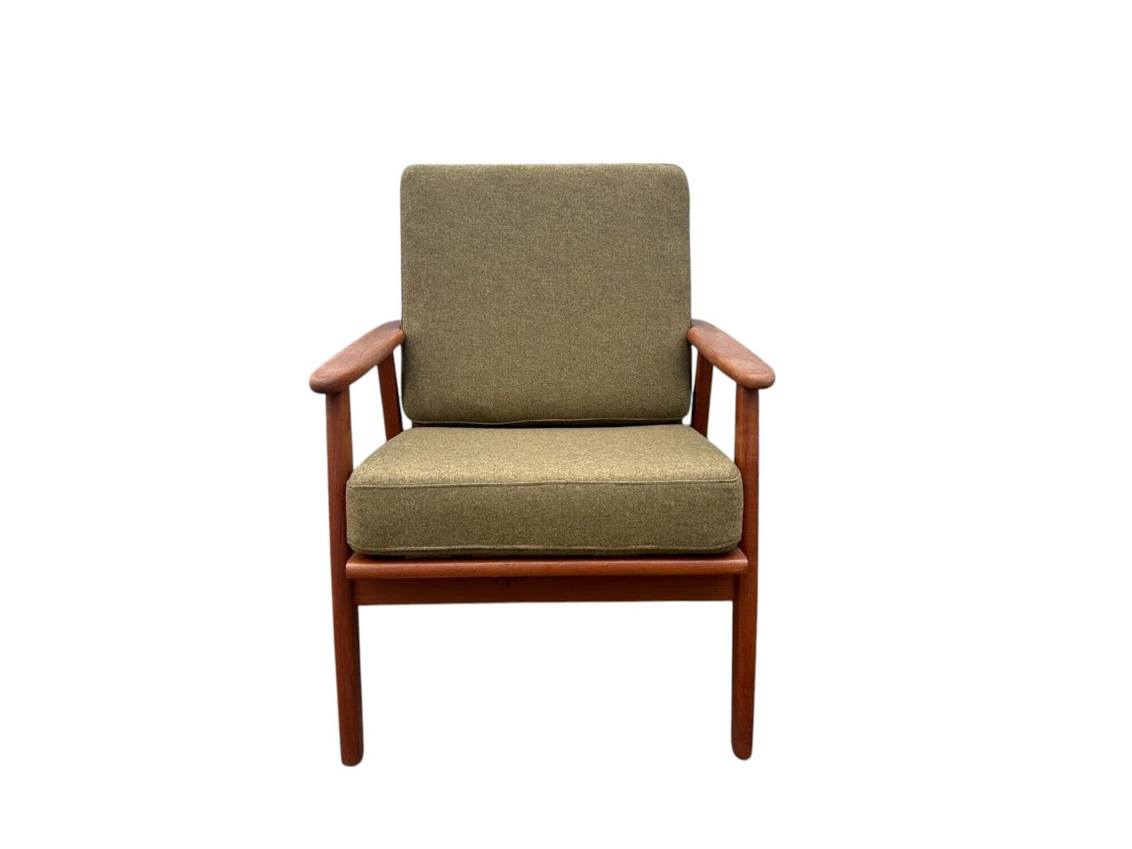 photo vinterior Danish Teak And Olive Green Wool Lounge Armchair Mid Century Chair 1960s