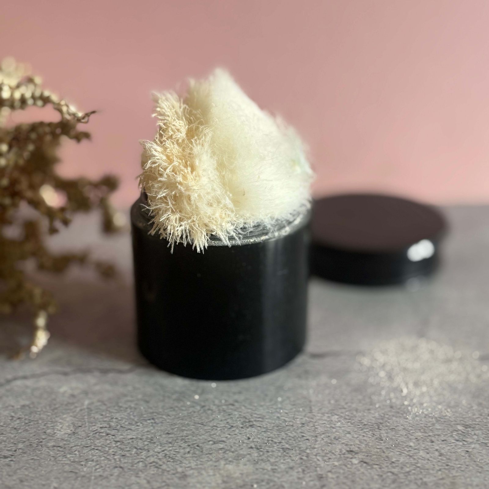 photo furniture Antique Ebony Powder Pot & Swan Down Puff