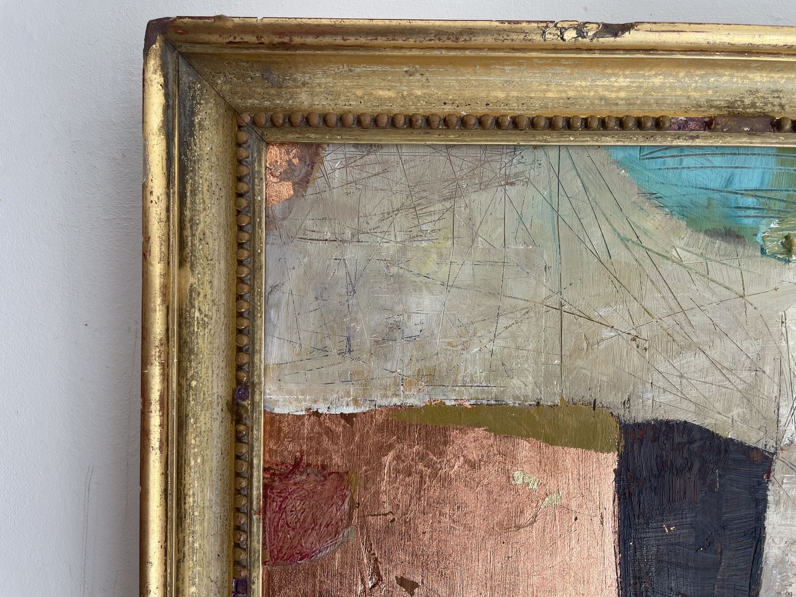 The Gold Field. Painting In Acrylic And Collage In Vintage Frame. photo Art