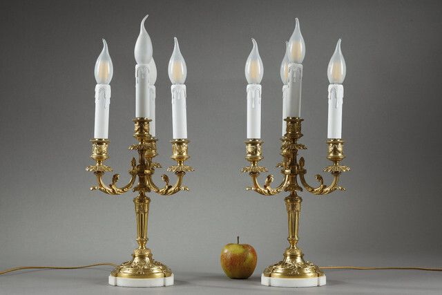 Pair Of Louis XVI Style Gilt Bronze Candelabra photo for sale