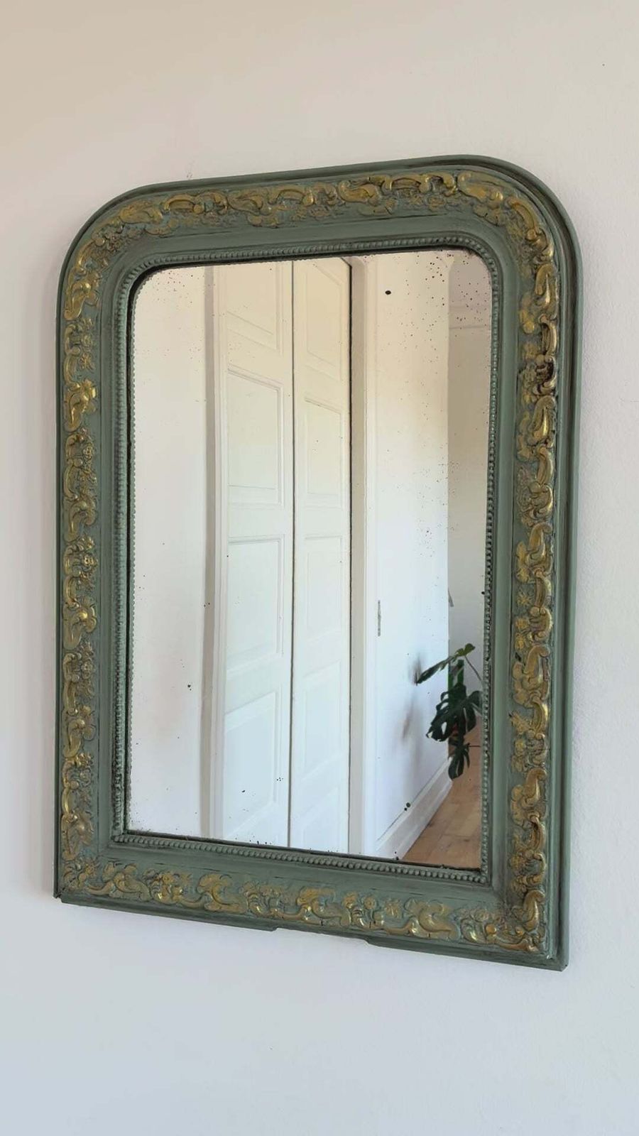 Woonaccessoires Grote antieke Franse Louis Philippe spiegel – groen en goud, 19e eeuw photo