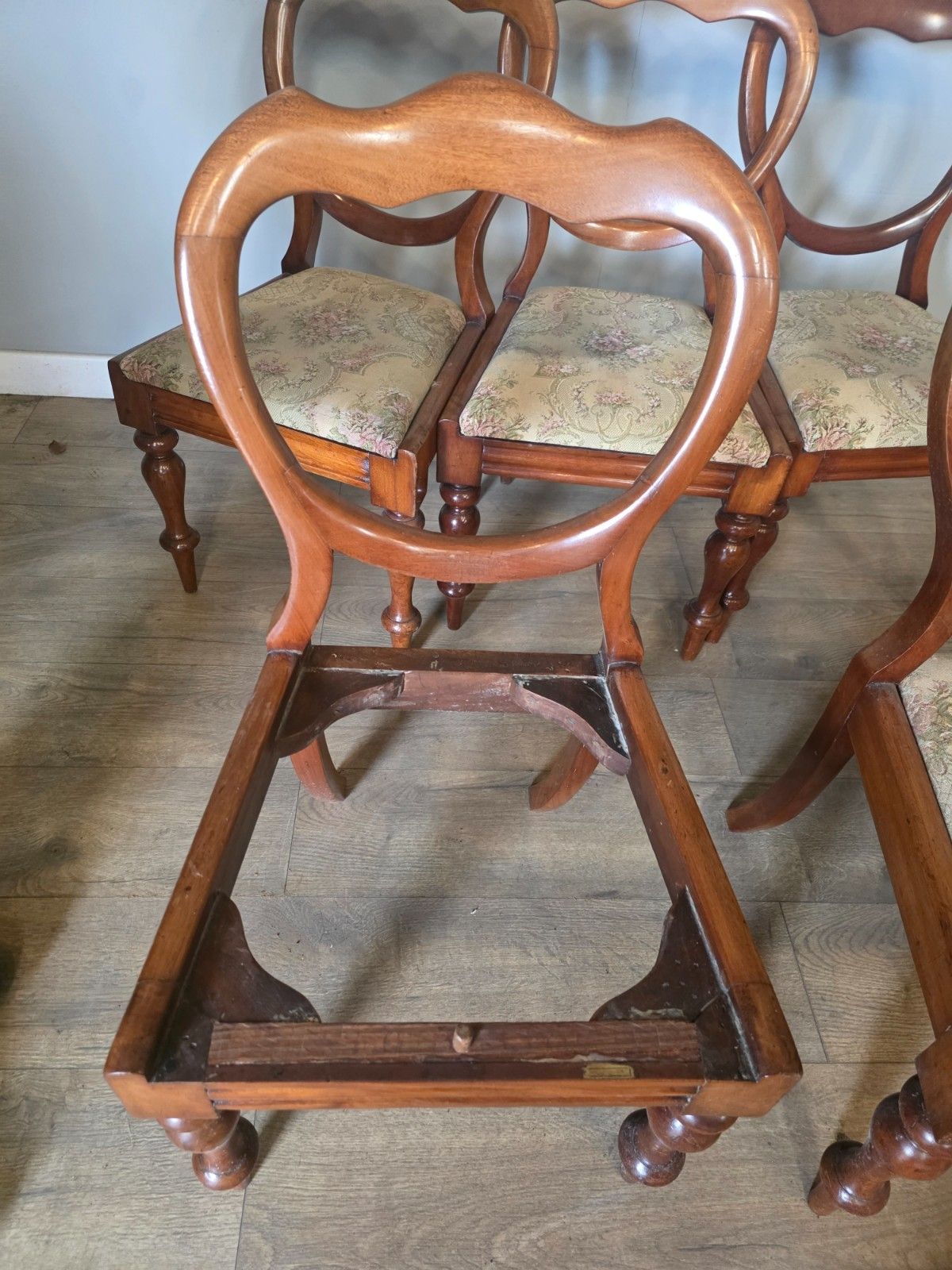 photo vinterior Antique Set Of 6 Victorian Mahogany Bloom Back Chairs 1880s