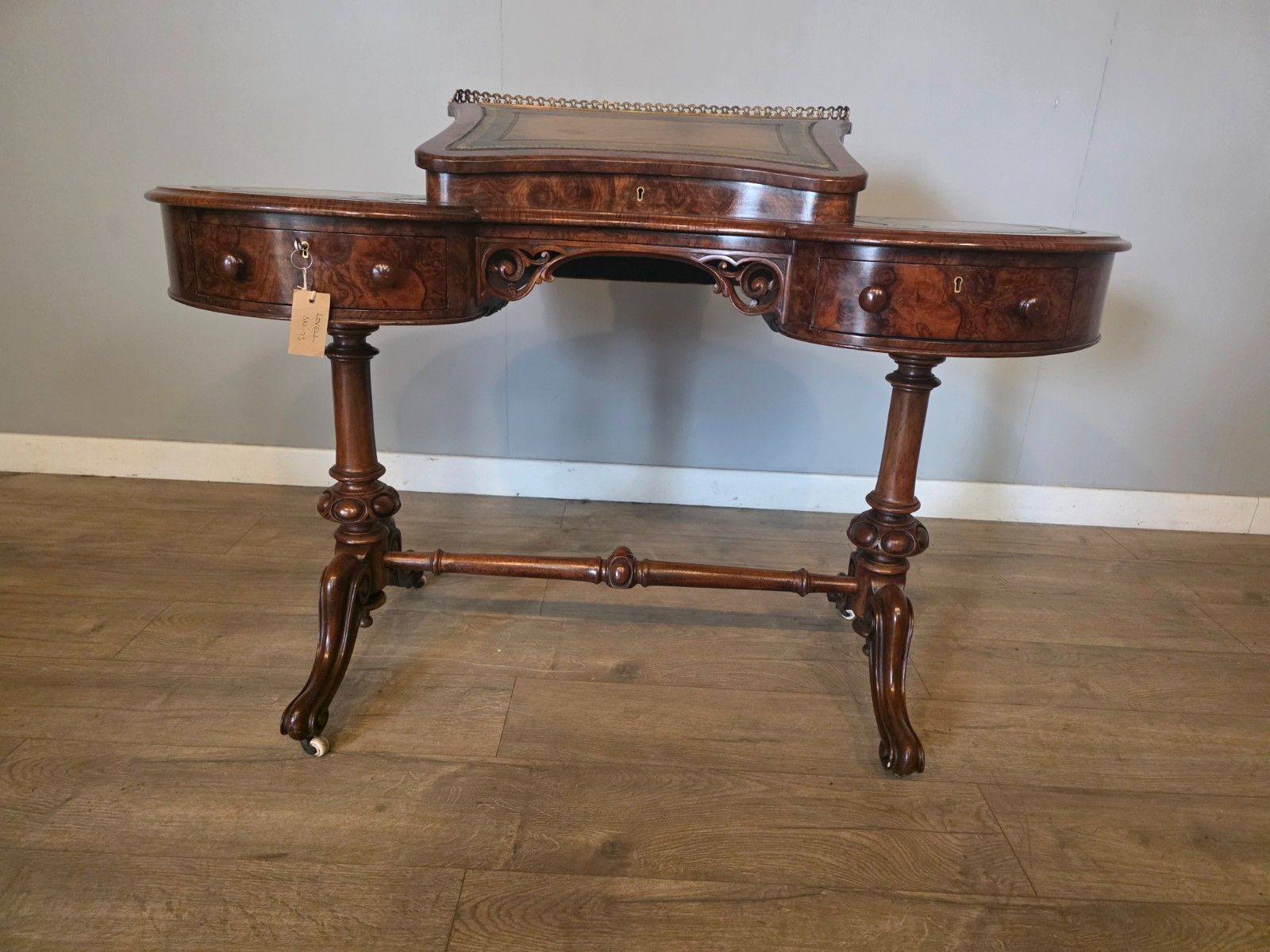 Antique Victorian Burr Walnut Writing Desk 1870s photo for sale