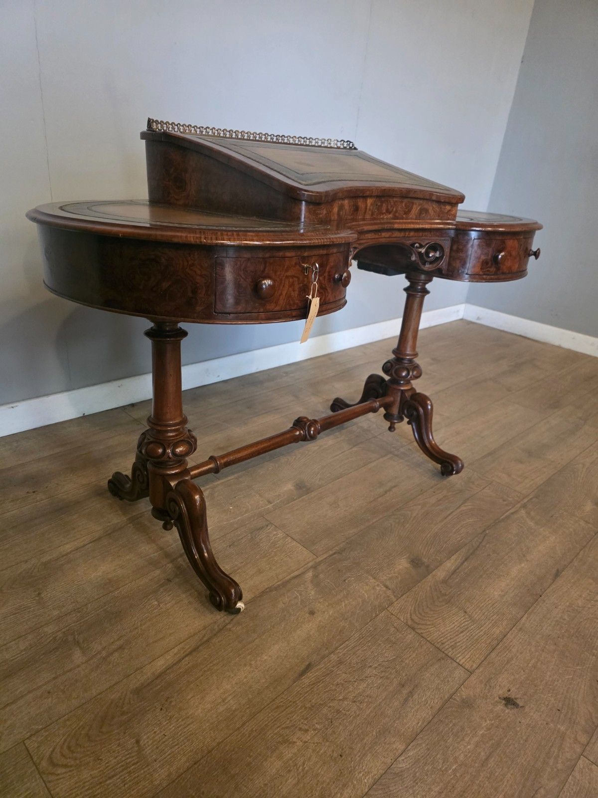 Antique Victorian Burr Walnut Writing Desk 1870s photo Furniture