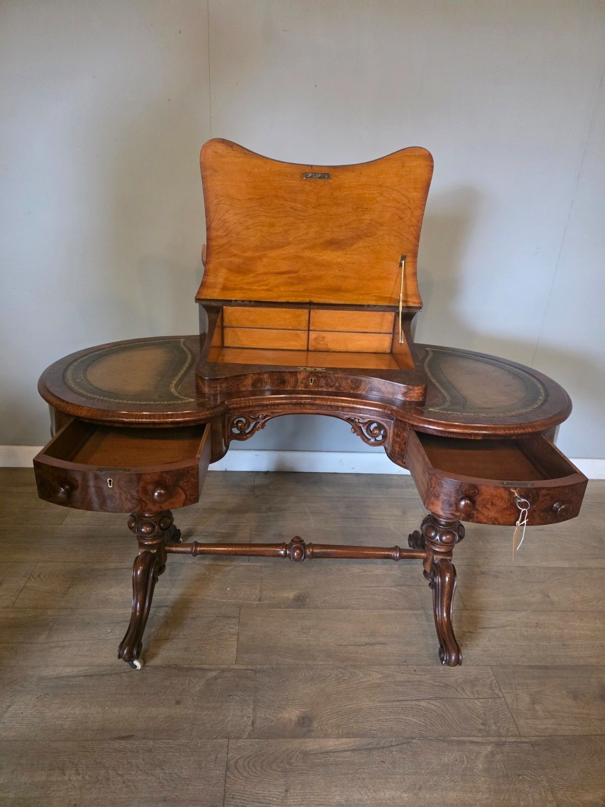 2150.0 Antique Victorian Burr Walnut Writing Desk 1870s photo
