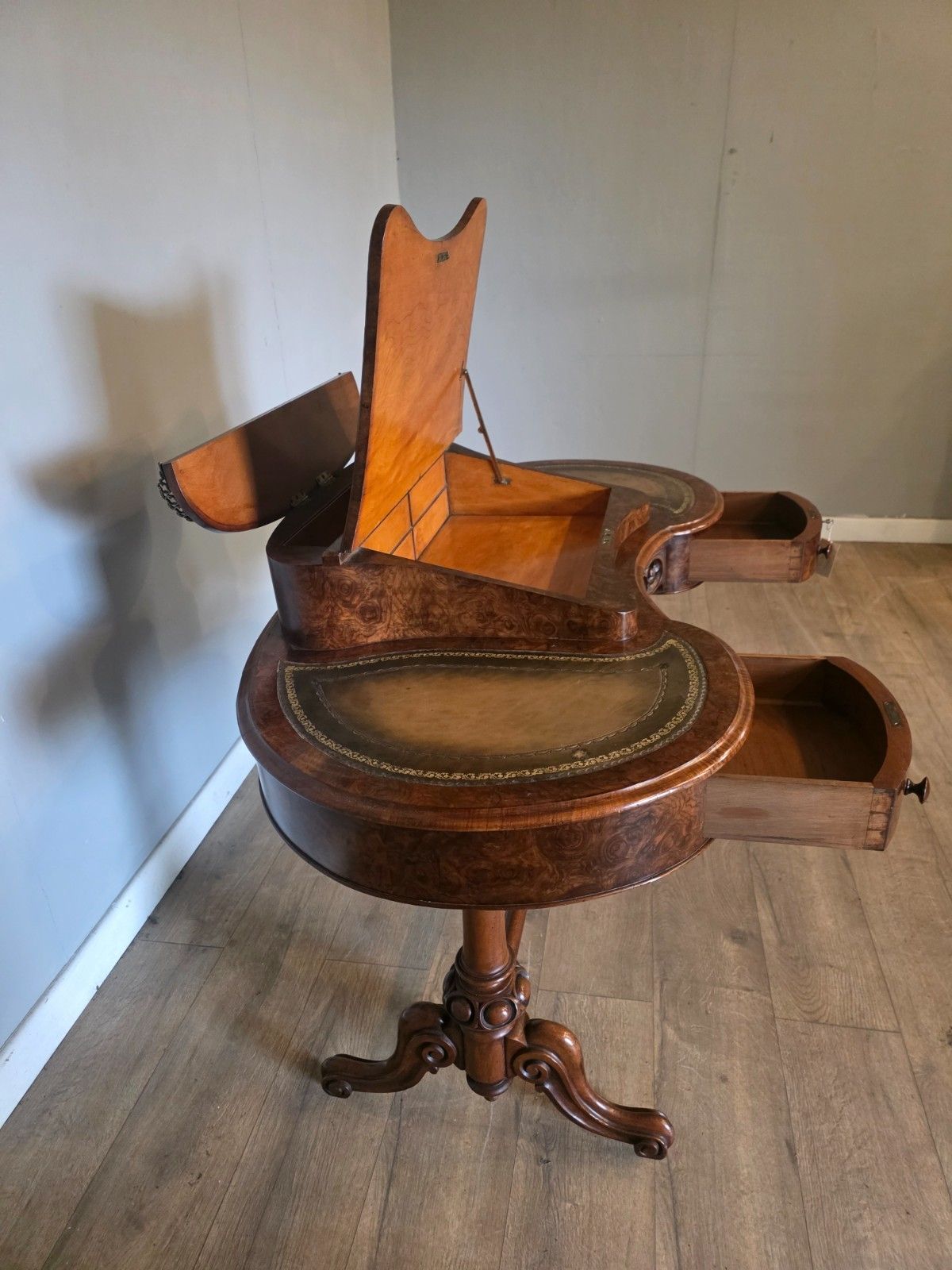 photo buy Antique Victorian Burr Walnut Writing Desk 1870s