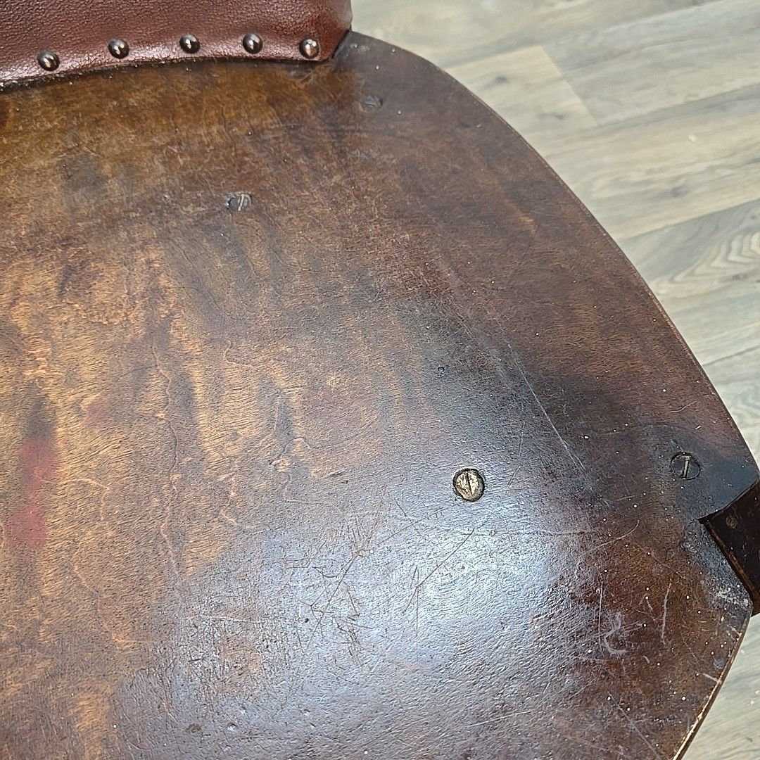 160.0 Vintage Art Deco Armchair Retro Wooden Chair Leatherette Panel Low Seat Mcm photo
