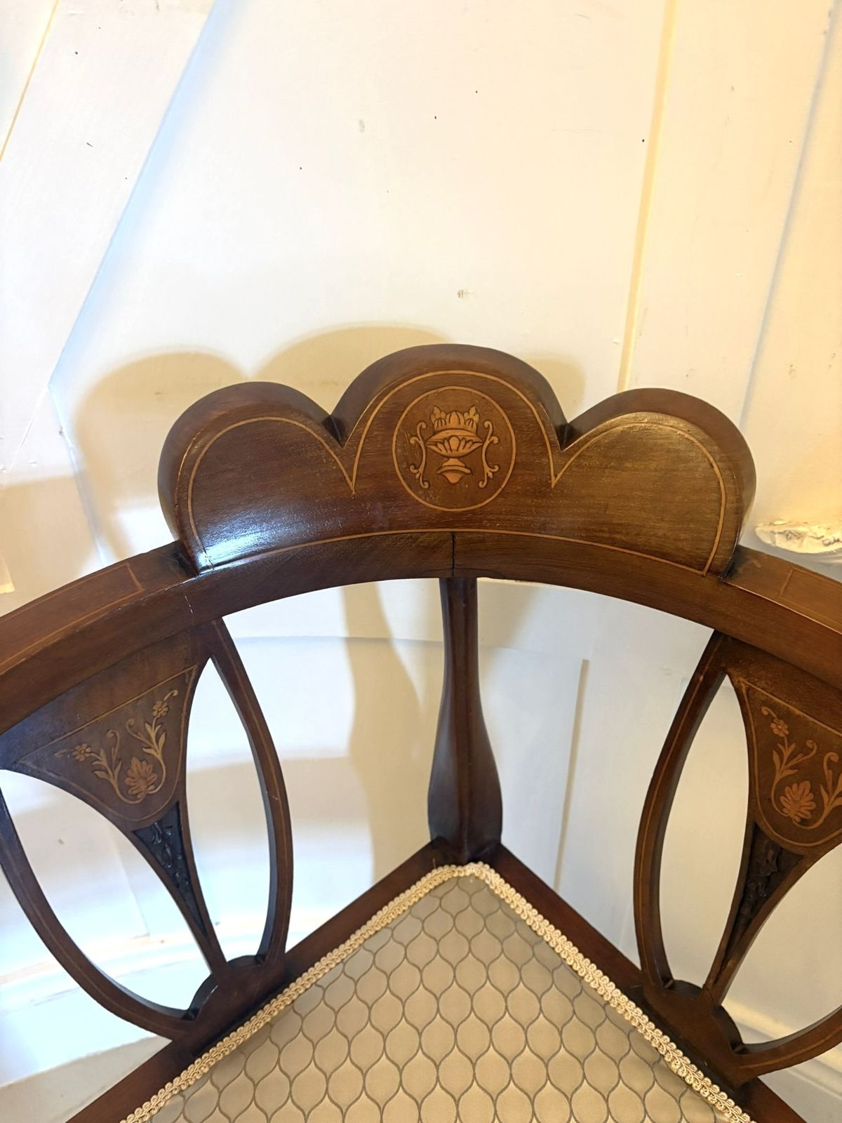 Antique Early 20th Century Inlaid Mahogany Corner Chairs Set Of 4 photo vinterior