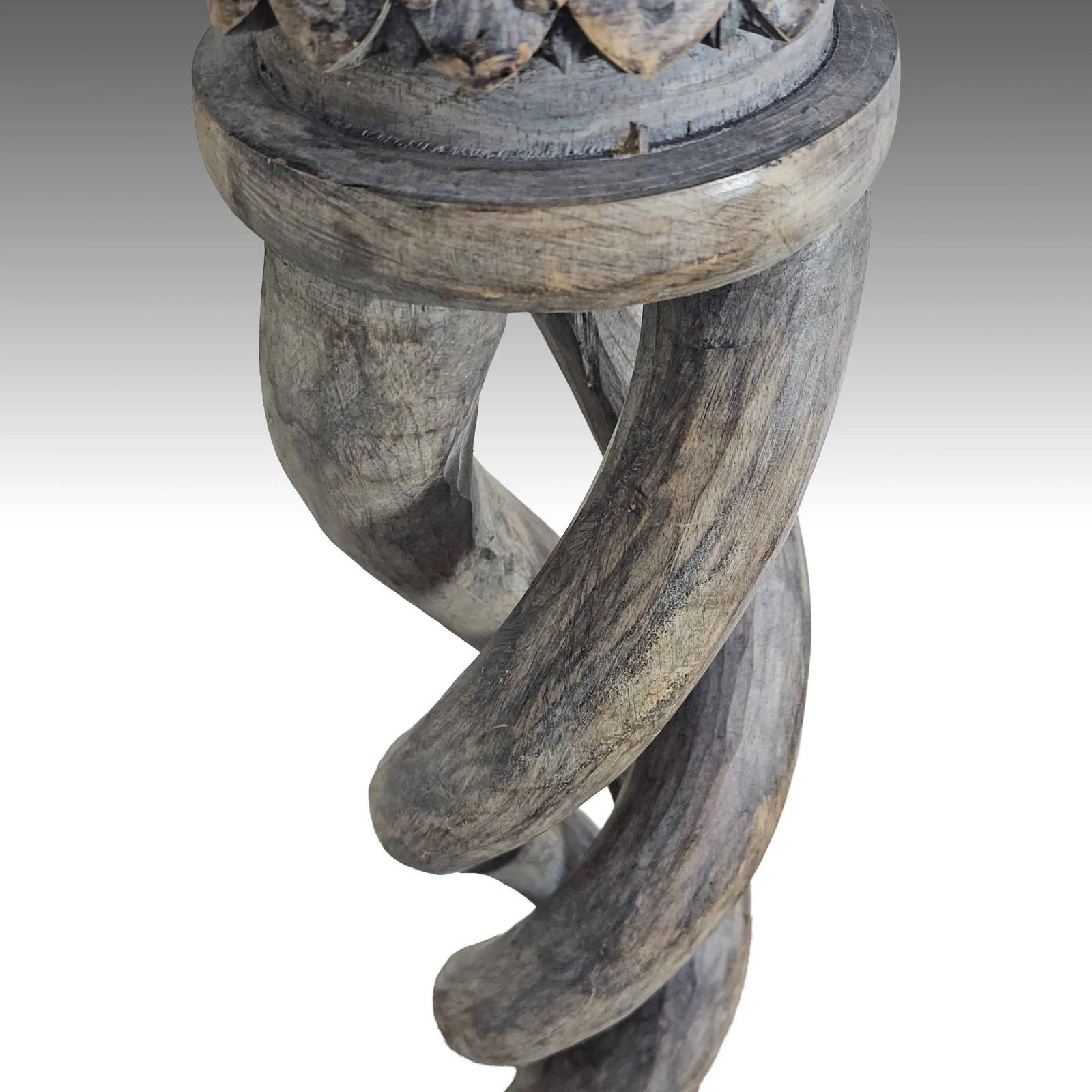 photo vintage Vintage Carved Wood Plant Stand   Barley Twist Pedestal