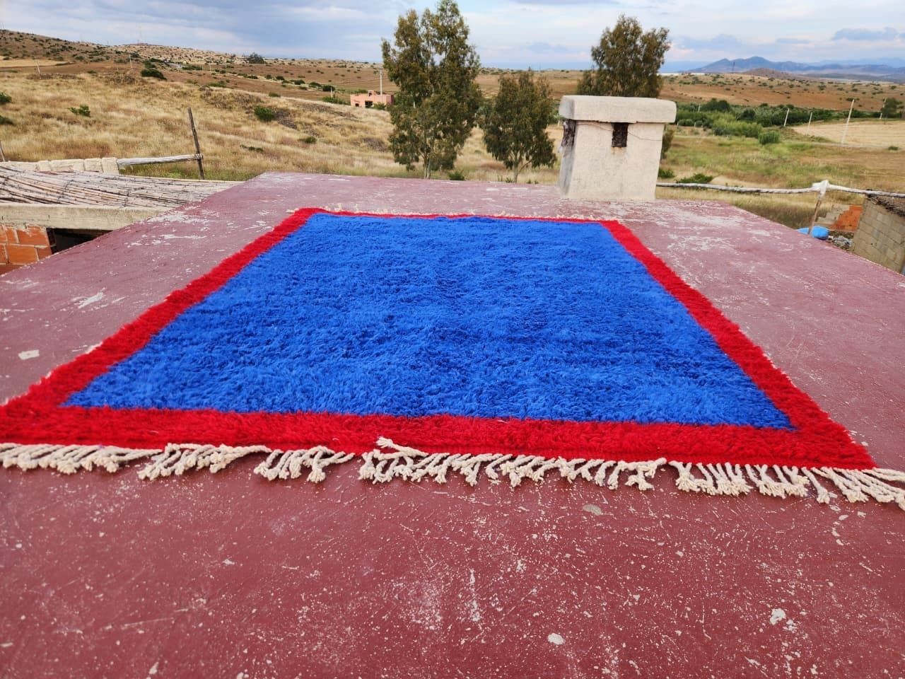 Bold Blue Beni Ourain Rug 250x180 Cm – Handmade Moroccan Wool photo 440.0