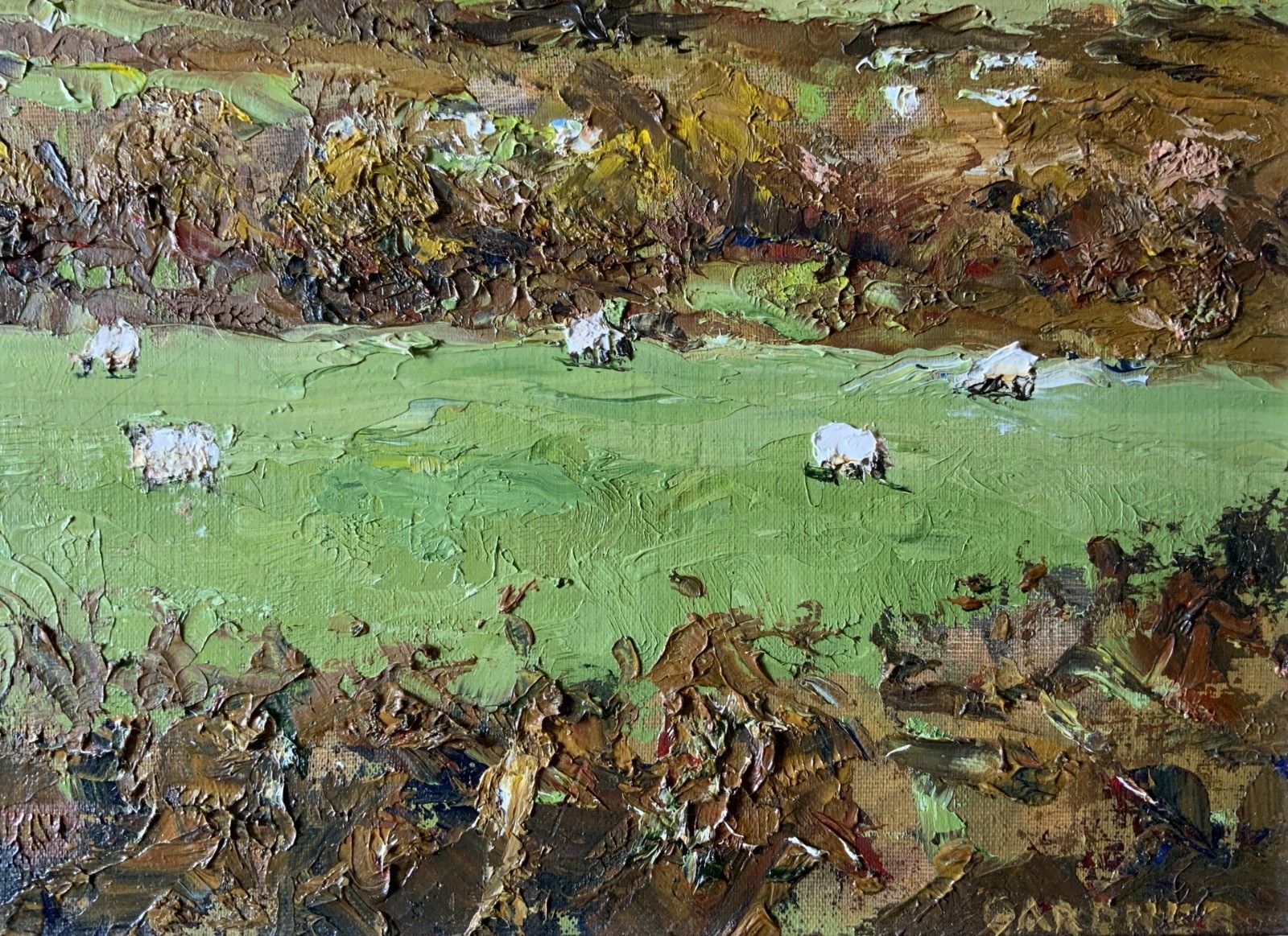 Keith Gardner Rca (B. 1933) Farming Sheep Landscape Impasto Oil Painting photo vinterior
