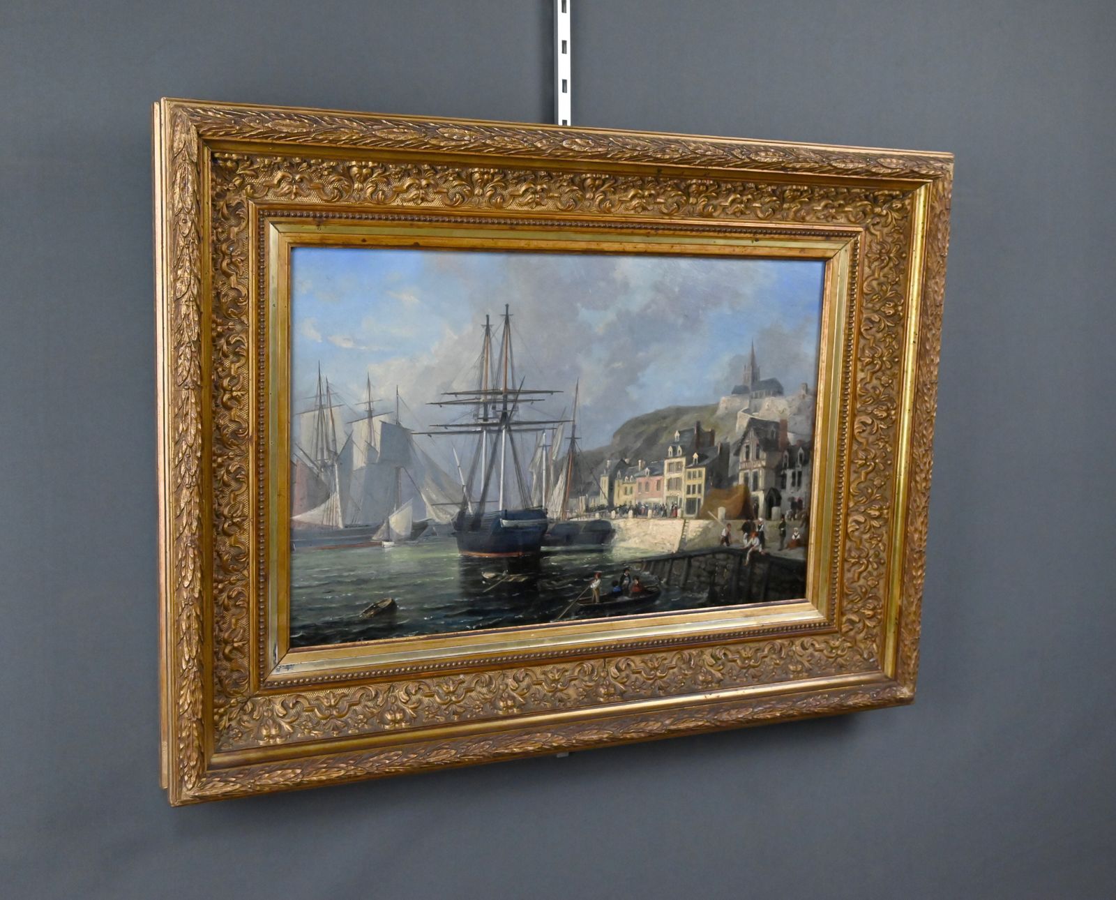 Painting “Quai En Lumière”, Oil On Panel, Signed Jules D’évry – Mid 199th photo Art