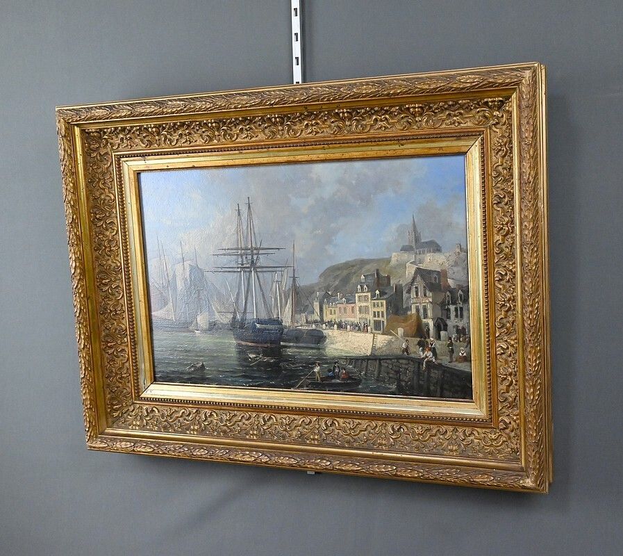 Painting “Quai En Lumière”, Oil On Panel, Signed Jules D’évry – Mid 199th photo 1620.0