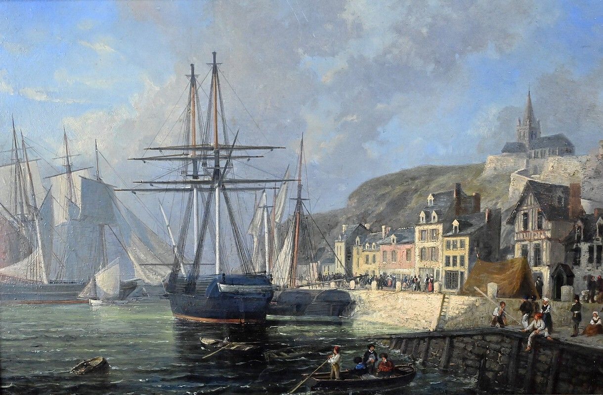 Painting “Quai En Lumière”, Oil On Panel, Signed Jules D’évry – Mid 199th photo buy